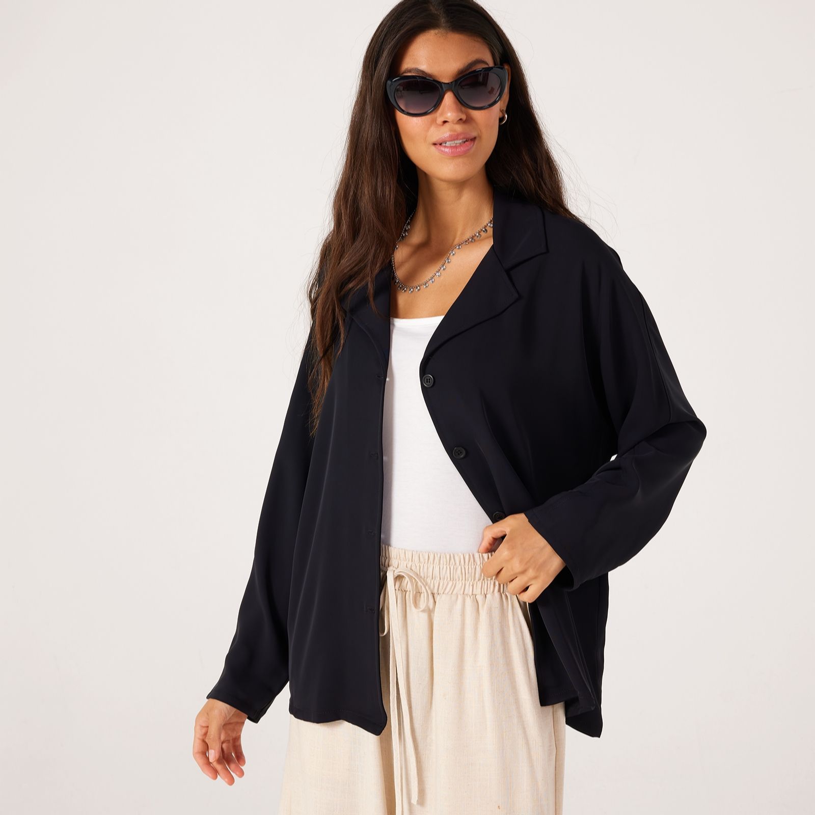 Kim & Co Silky Twill Long Dolman Sleeve Shirt Jacket