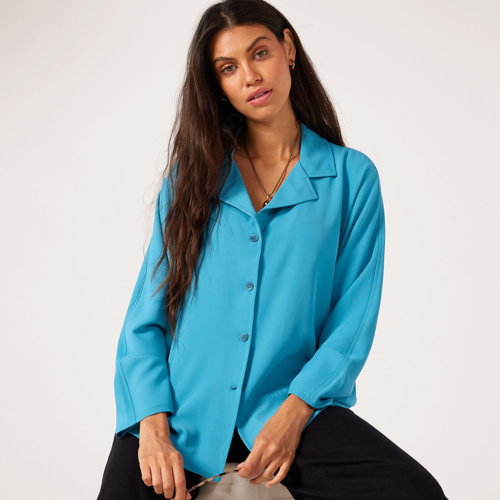 Kim & Co Silky Twill Long Dolman Sleeve Shirt Jacket