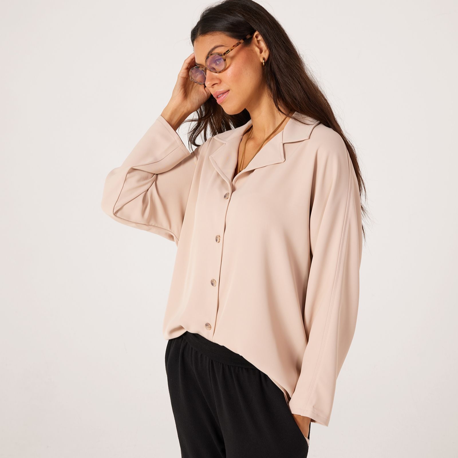 Kim & Co Silky Twill Long Dolman Sleeve Shirt Jacket