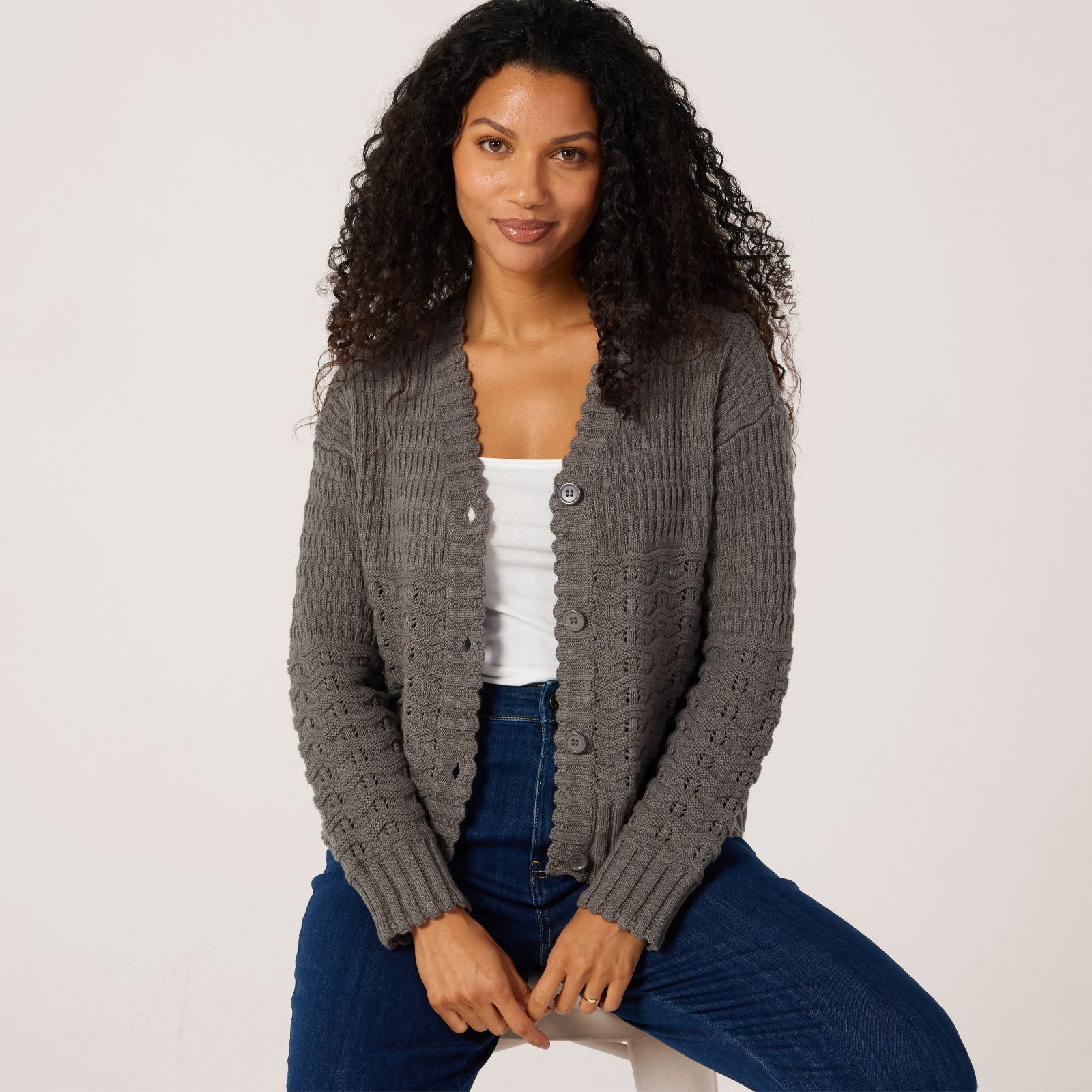 Denim & Co. V Neck Cable Cardigan