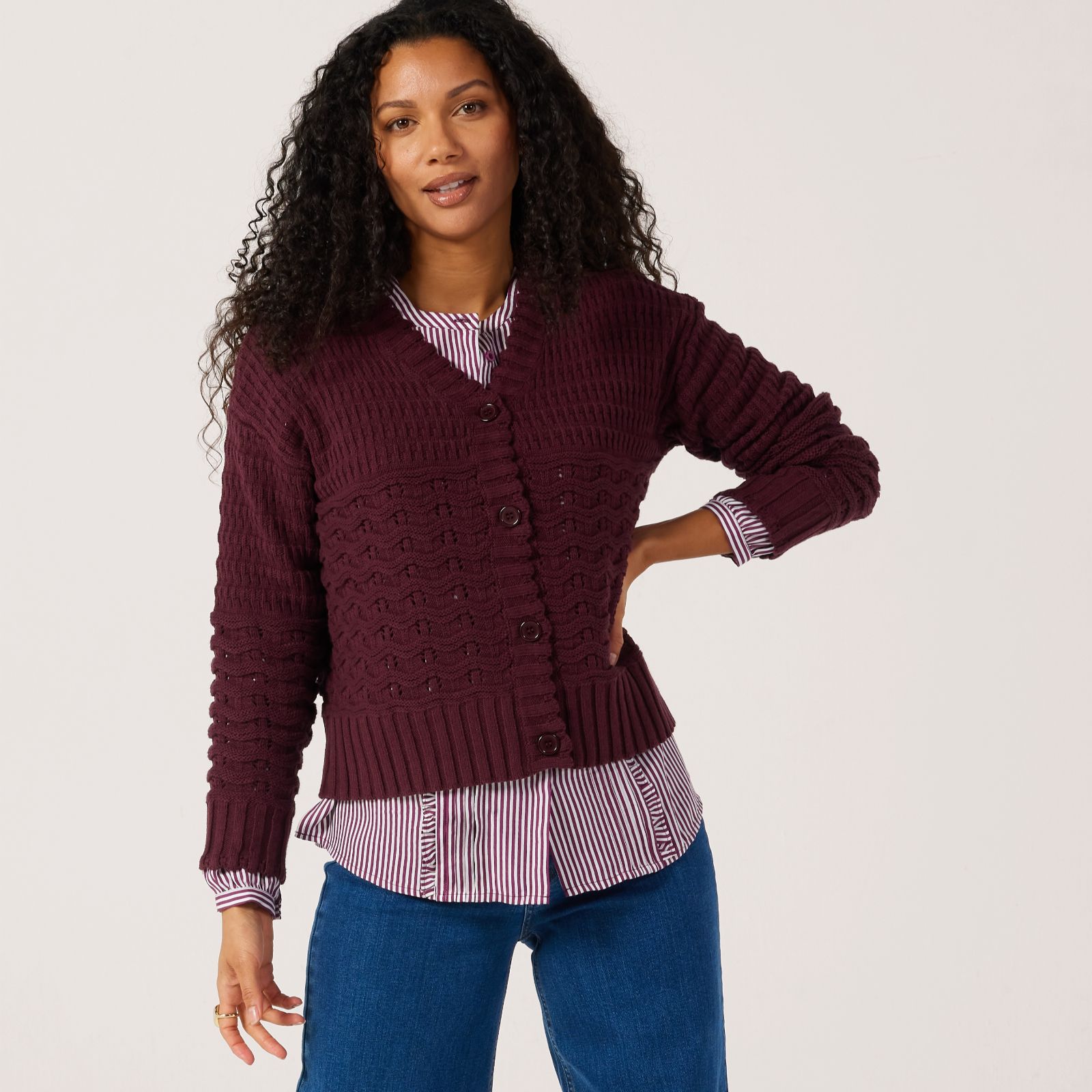 Denim & Co. V Neck Cable Cardigan