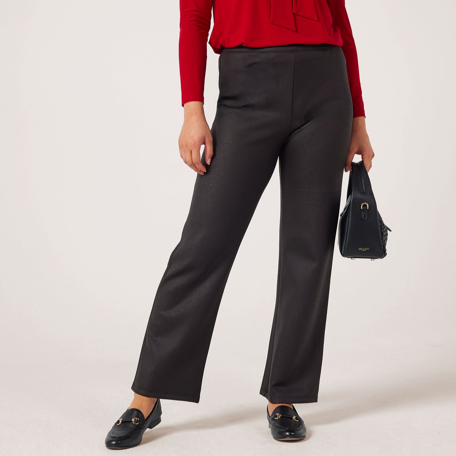 Kim & Co Shadow Pleather Knit Camilia Straight Standard Trousers