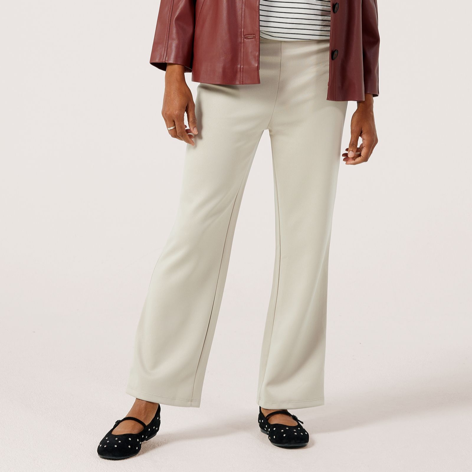 Kim & Co Shadow Pleather Knit Camilia Straight Standard Trousers