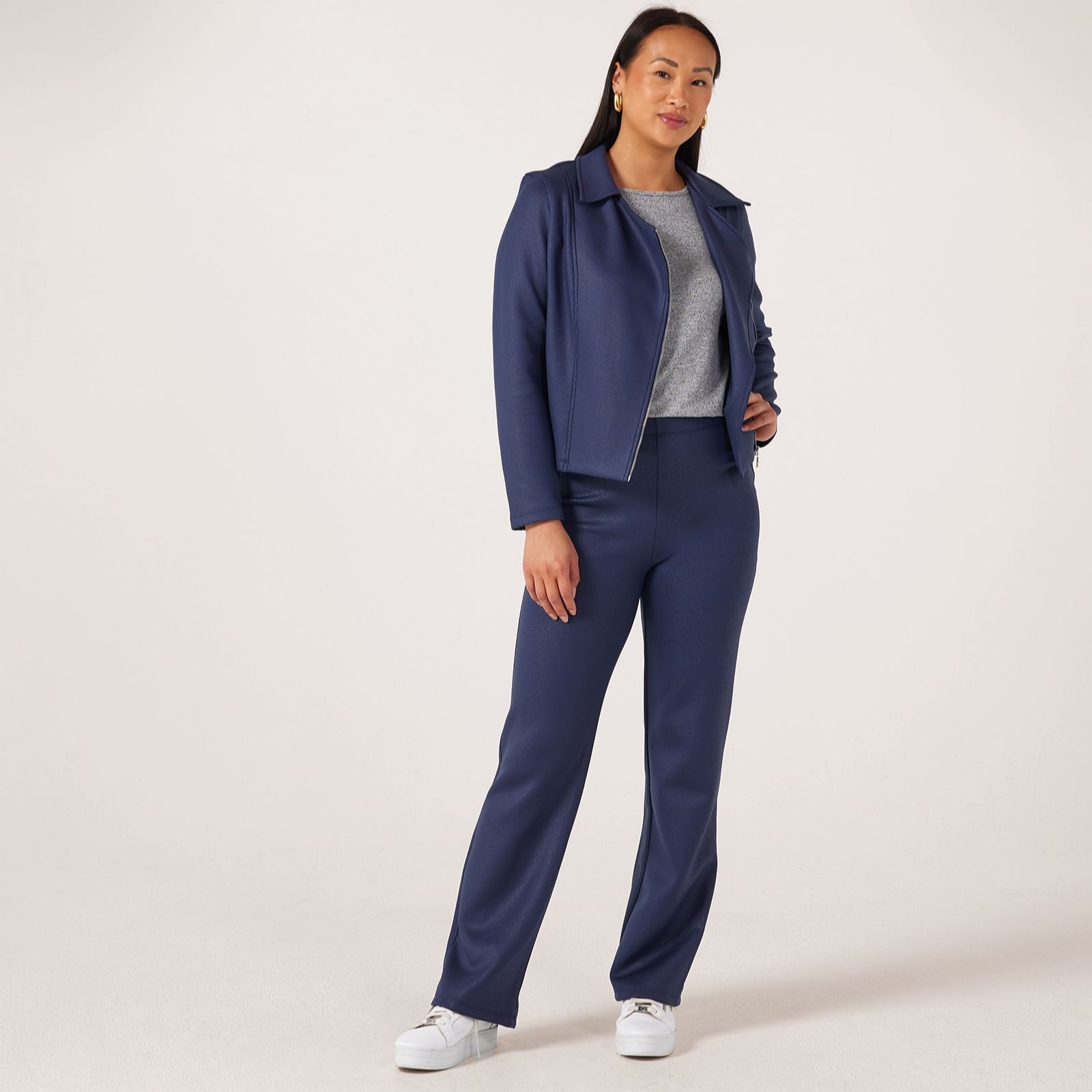 Kim & Co Shadow Pleather Knit Camilia Straight Standard Trousers