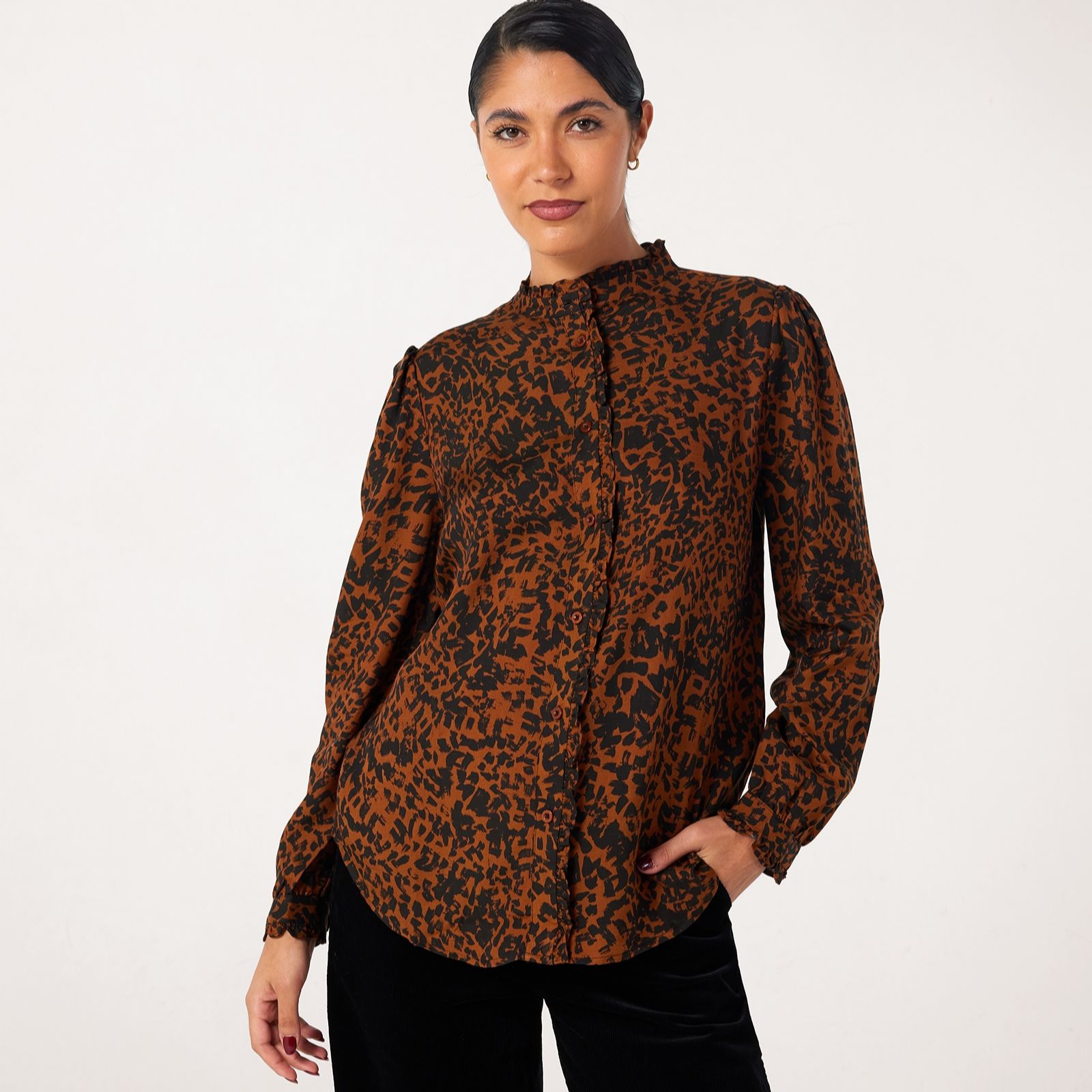 Ben de Lisi Printed Ruffle Front Blouse