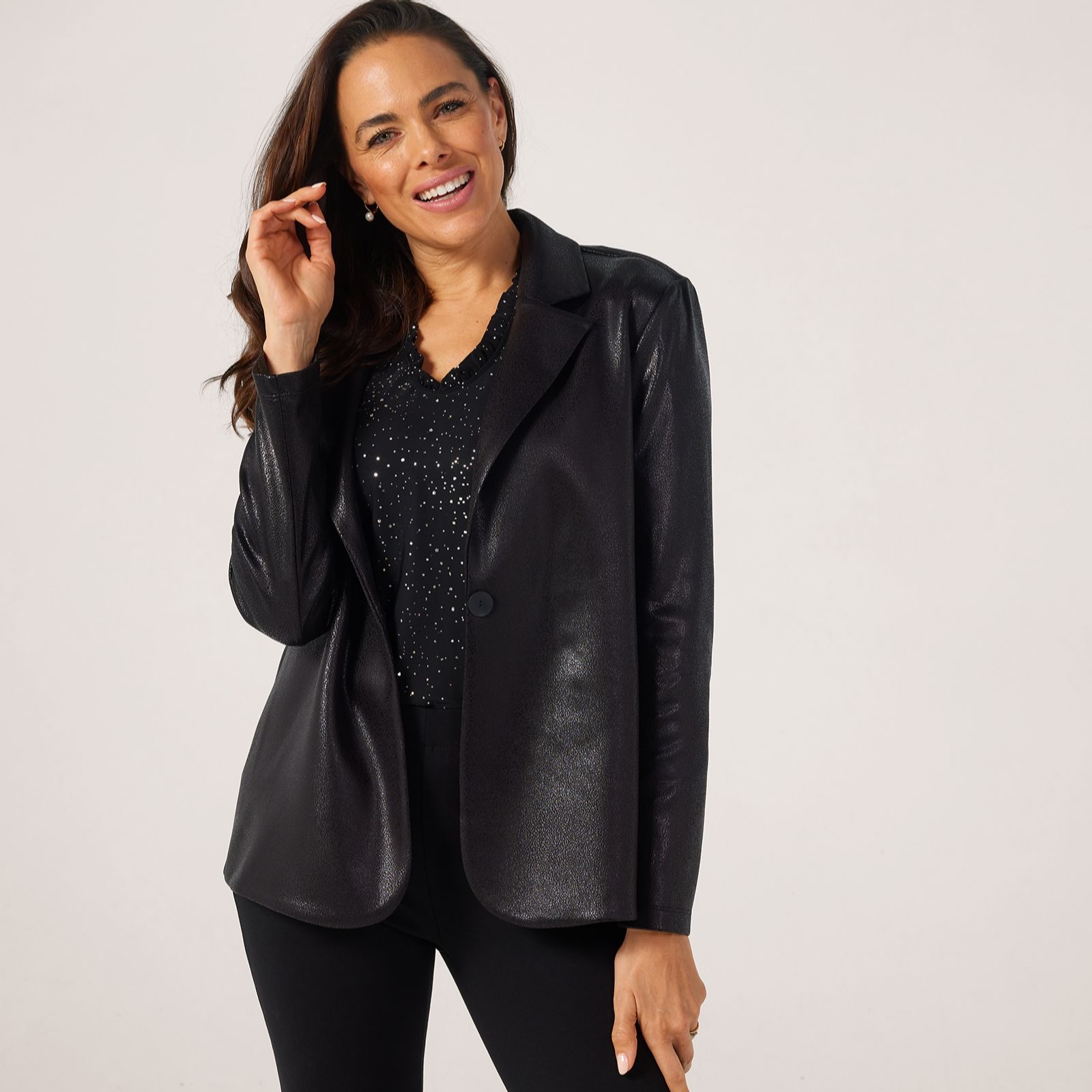 Kim & Co Croco Pleather Knit Edge To Edge Blazer