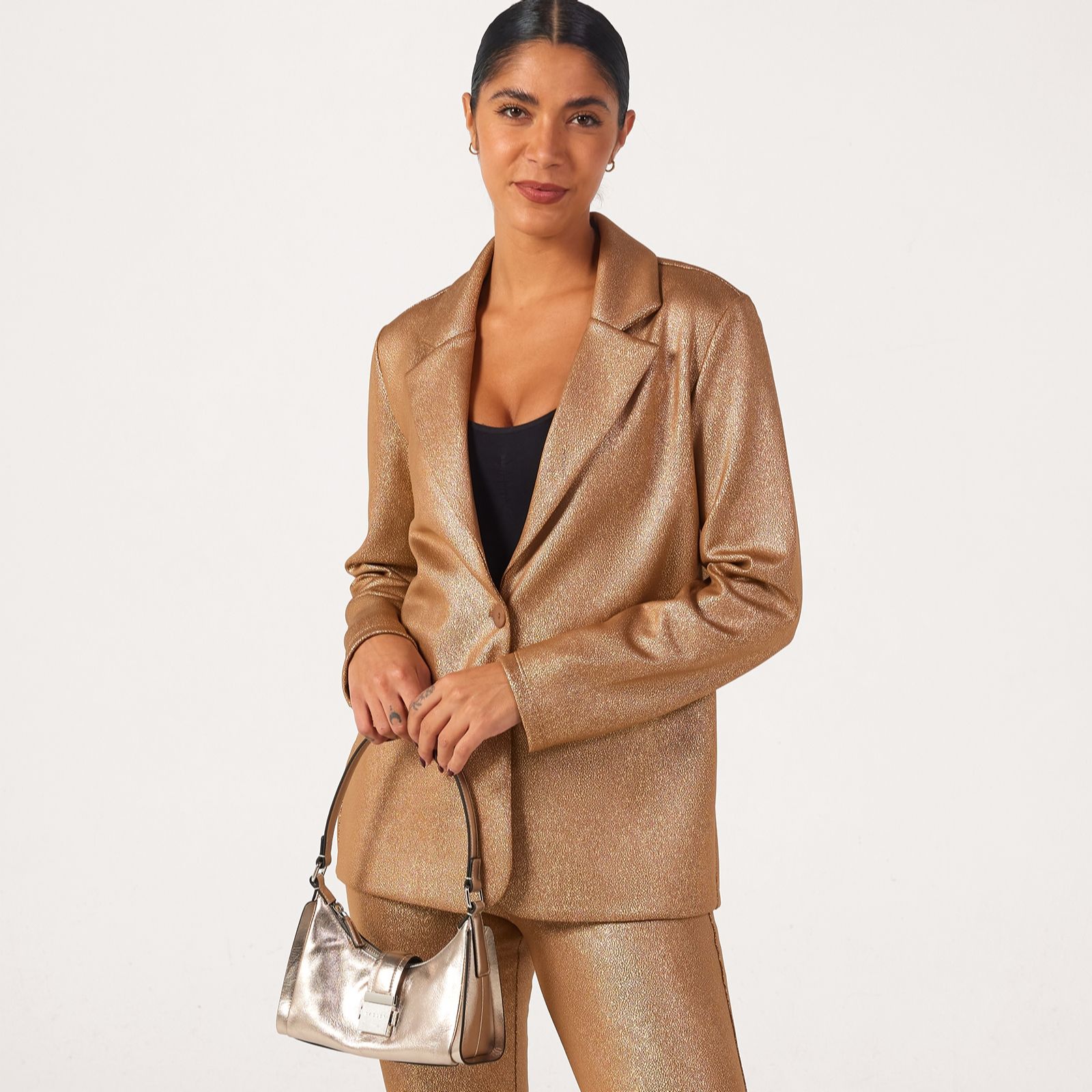 Kim & Co Croco Pleather Knit Edge to Edge Blazer