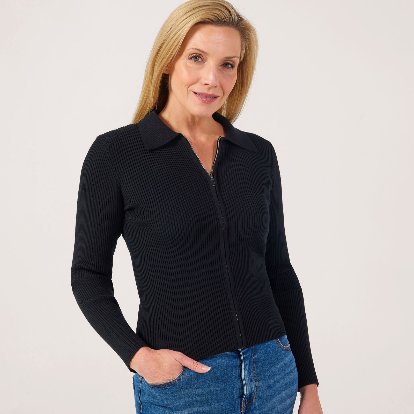 Apricot Zip-Through Ribbed Cardigan