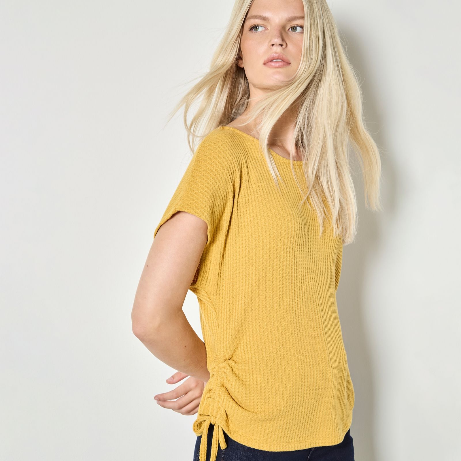 Apricot Waffle Ruched Sides Tee