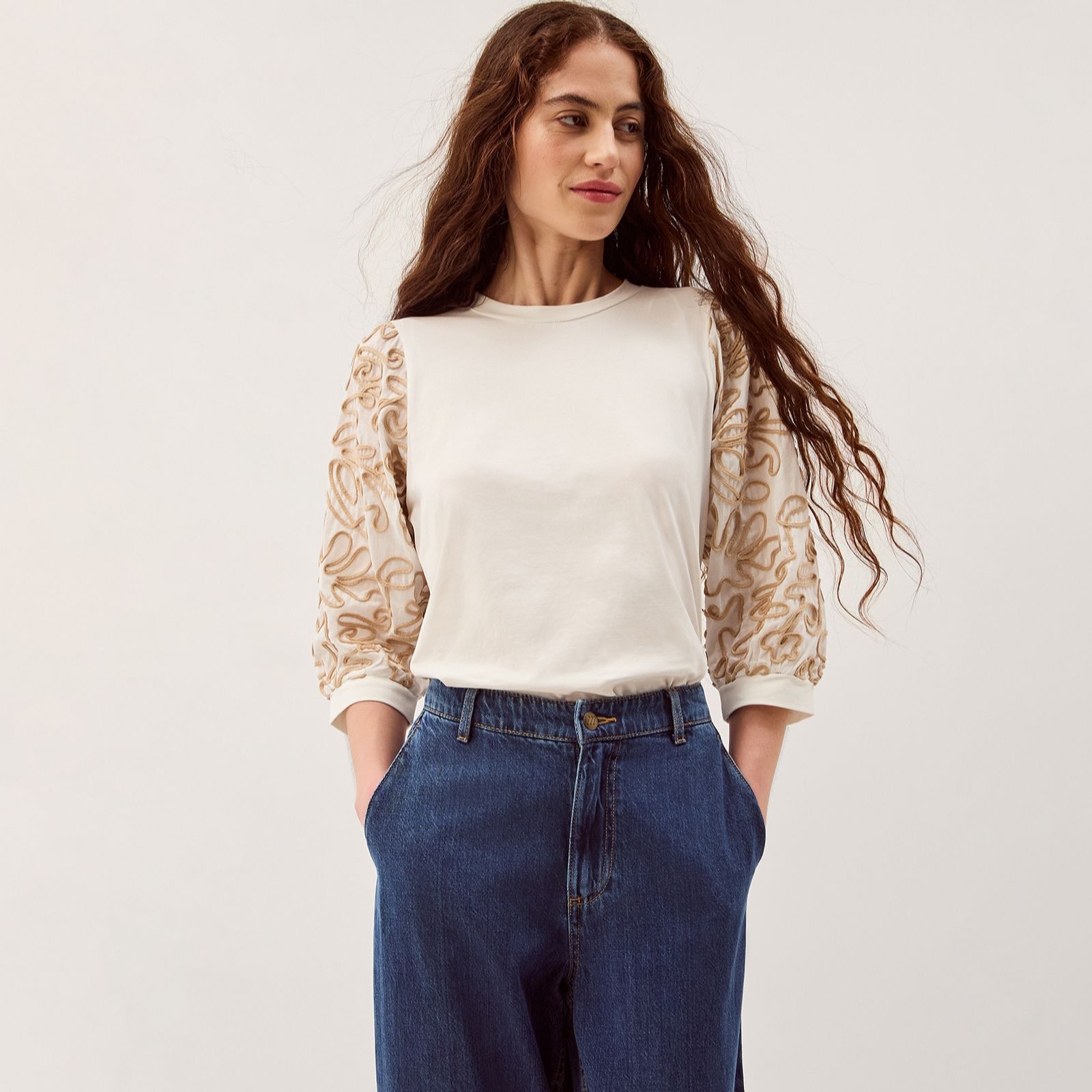 Monsoon Freya Fabric Mix Top