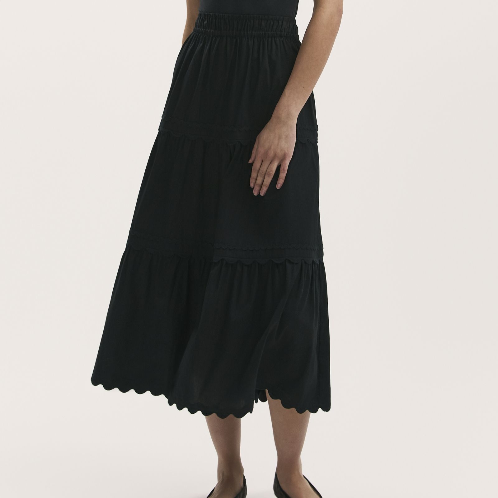 Finery London Paula Cotton Tiered Midi Skirt with Ric Rac Detail