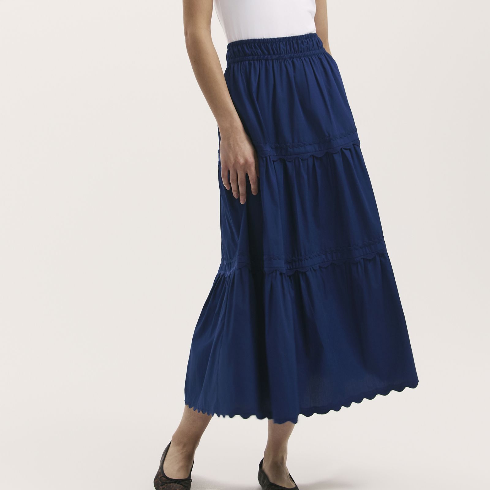 Finery London Paula Cotton Tiered Midi Skirt with Ric Rac Detail