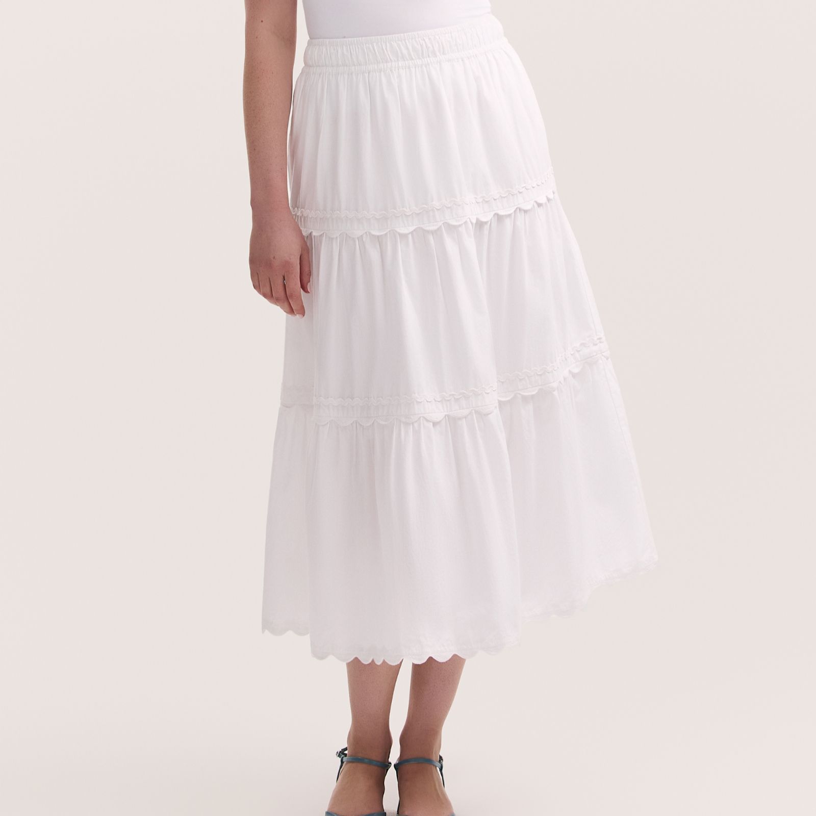 Finery London Paula Cotton Tiered Midi Skirt with Ric Rac Detail