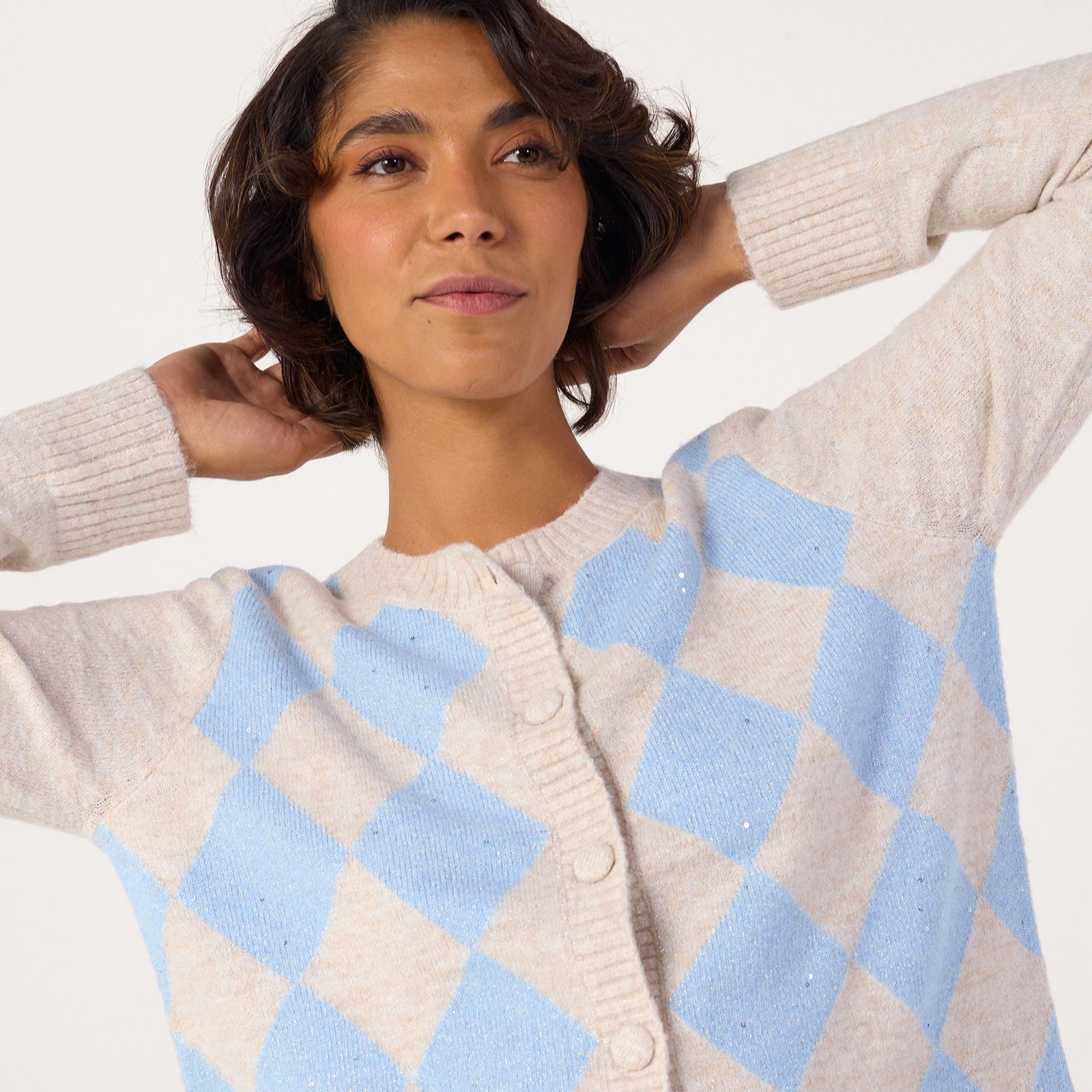 Denim & Co. Sparkle Argyle Cardigan