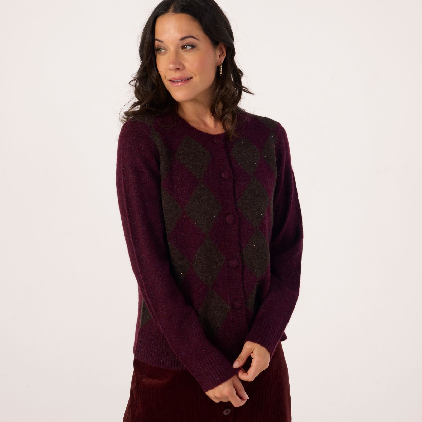 Denim & Co. Sparkle Argyle Cardigan