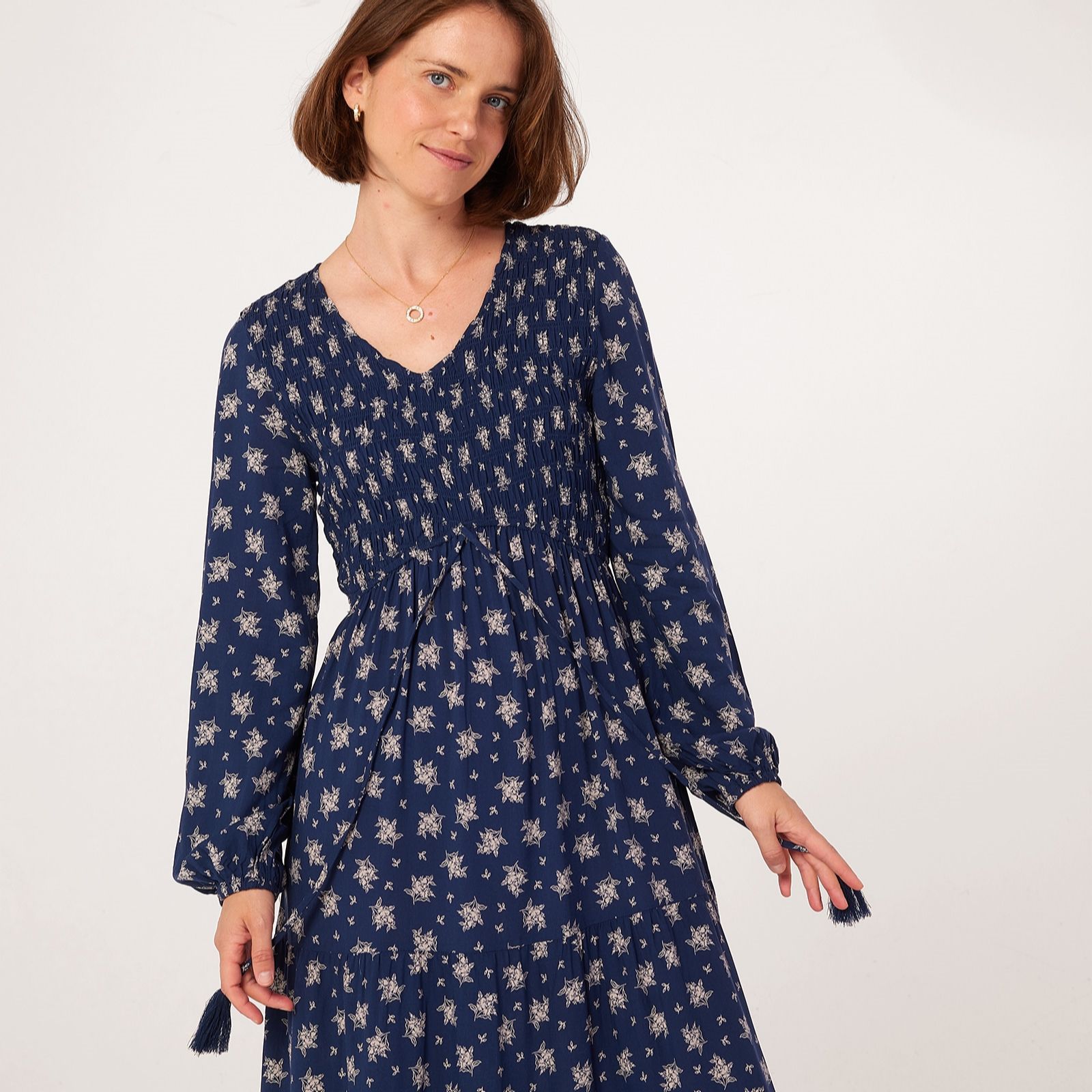 Apricot Floral Bouquet Tie Through Midi Dress