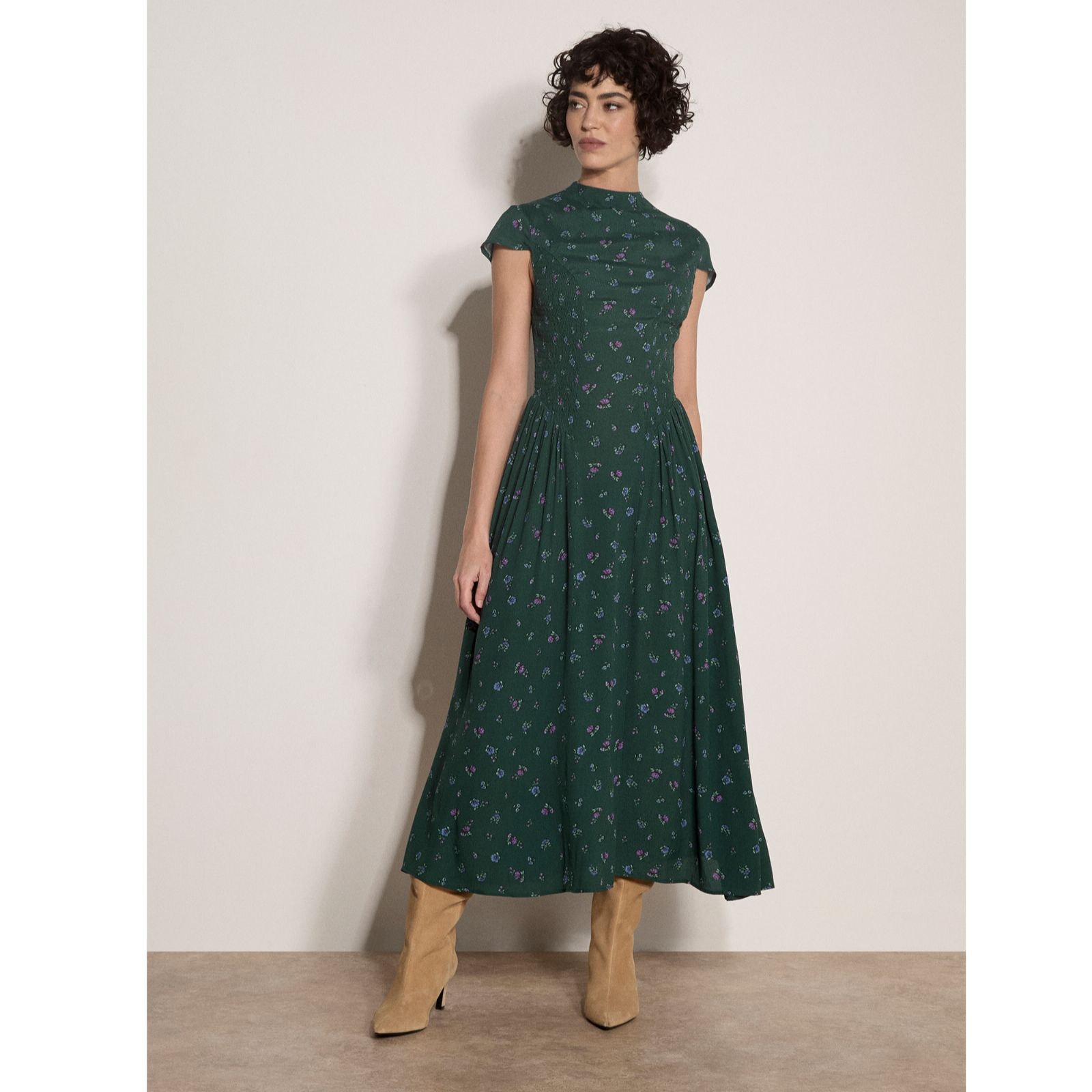 Apricot Ditsy Vintage Side Panel Dress
