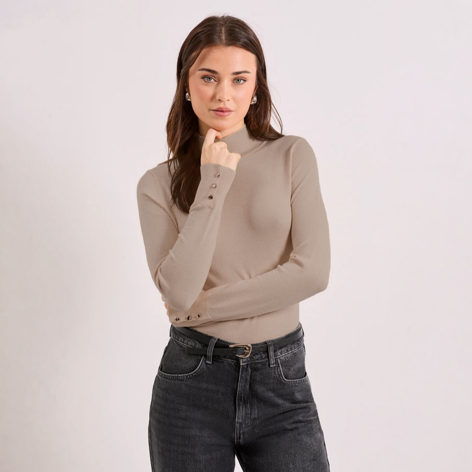 Dorothy Perkins Funnel Neck Button Cuff Longline Jumper