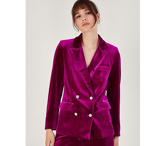 Monsoon Edith Plain Velvet Suit Jacket with Crystal Buttons