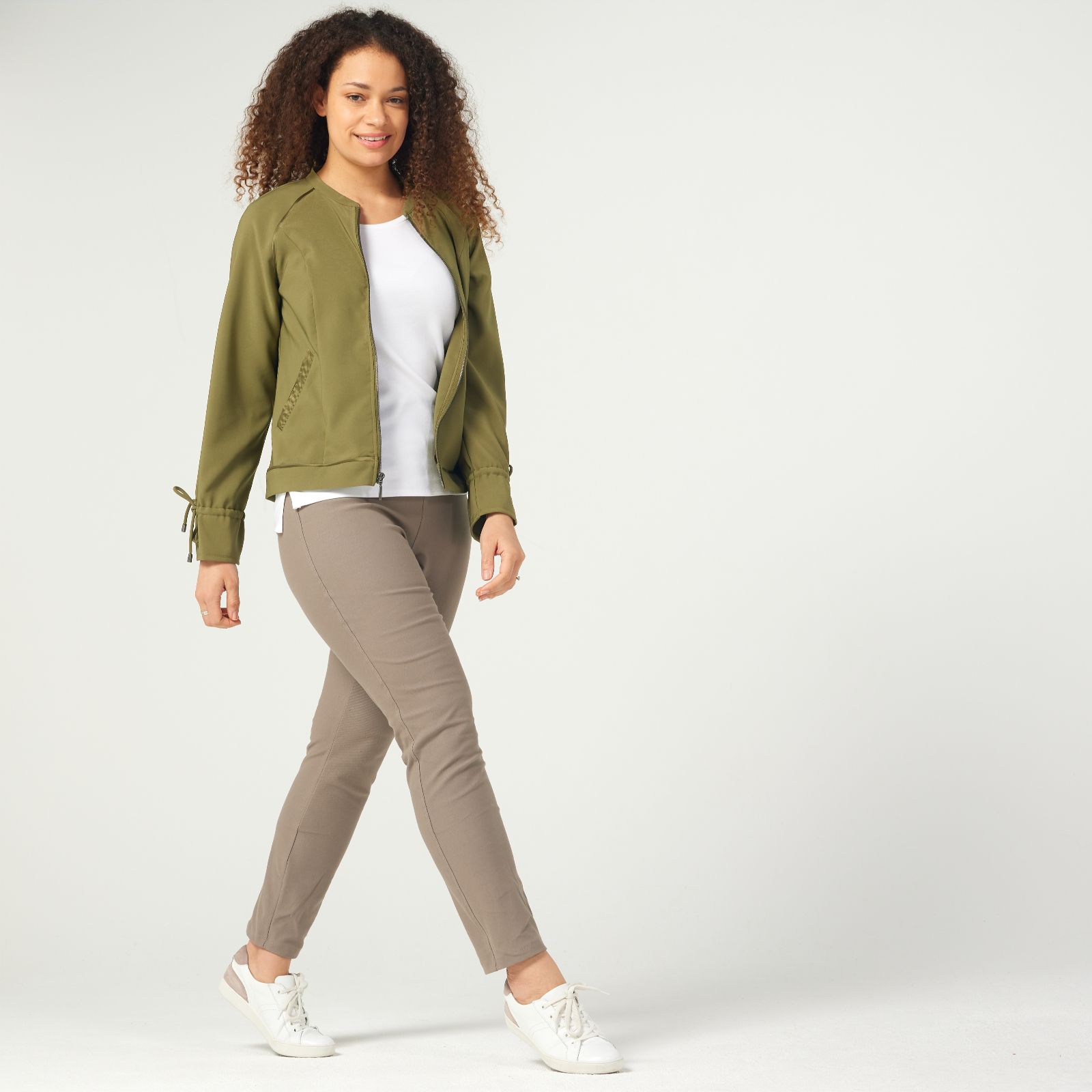 Kim & Co Deluxe Denim Knit Wide Waistband Narrow Leg Petite Trousers