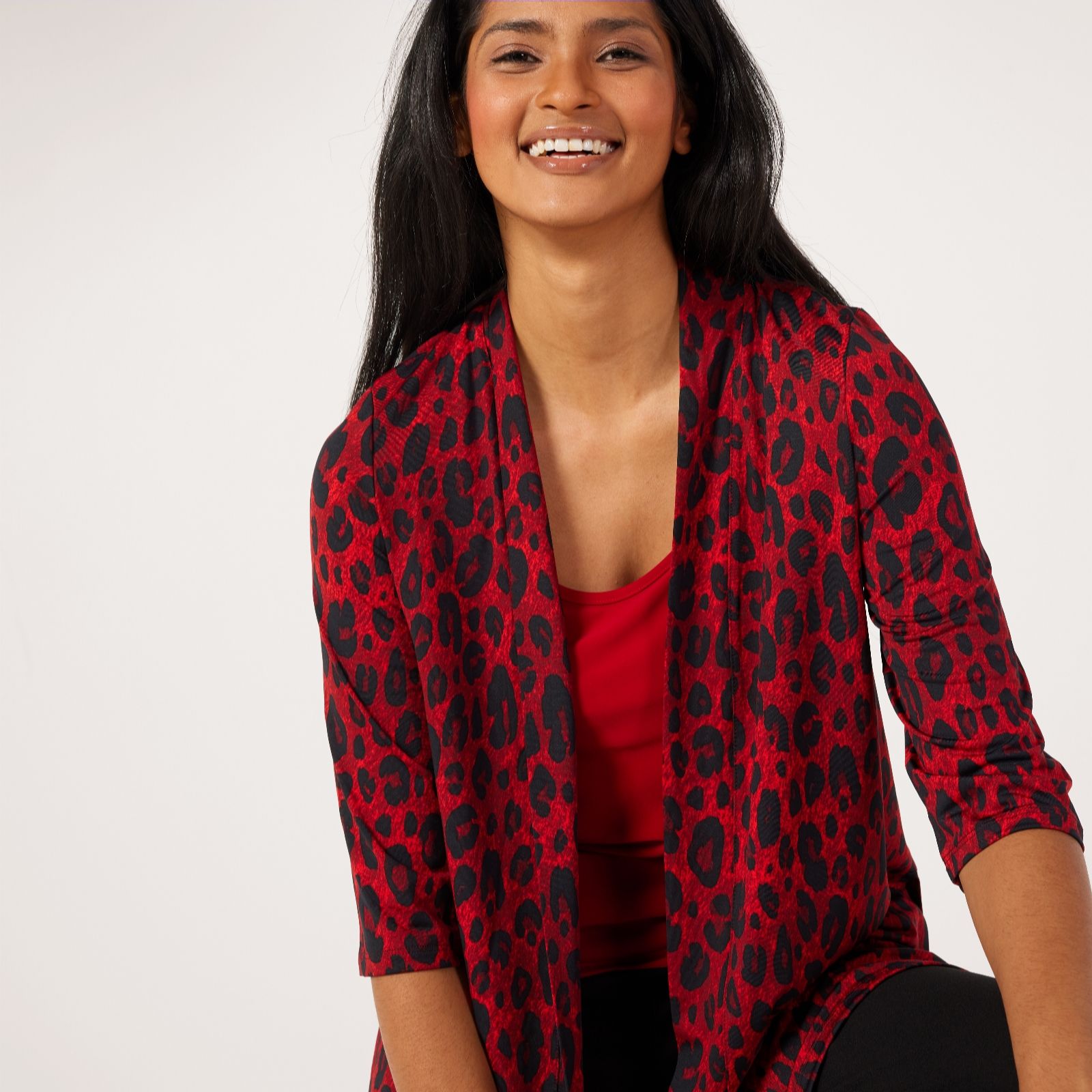 Kim & Co Printed Brazil Jersey 3/4 Sleeve Edge To Edge Cardigan