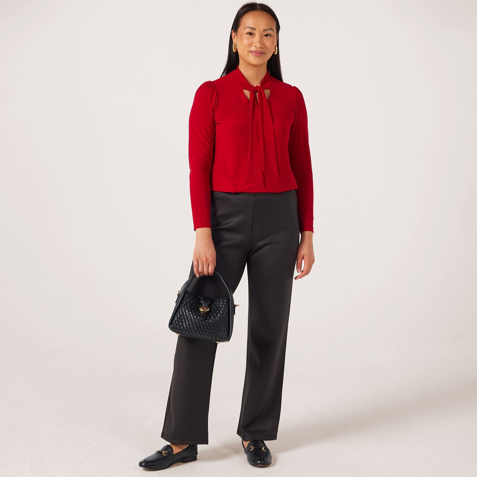 Kim & Co Shadow Pleather Knit Camilia Straight Petite Trousers