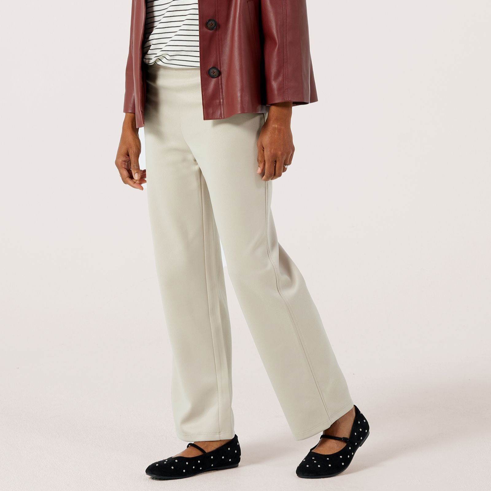 Kim & Co Shadow Pleather Knit Camilia Straight Petite Trousers