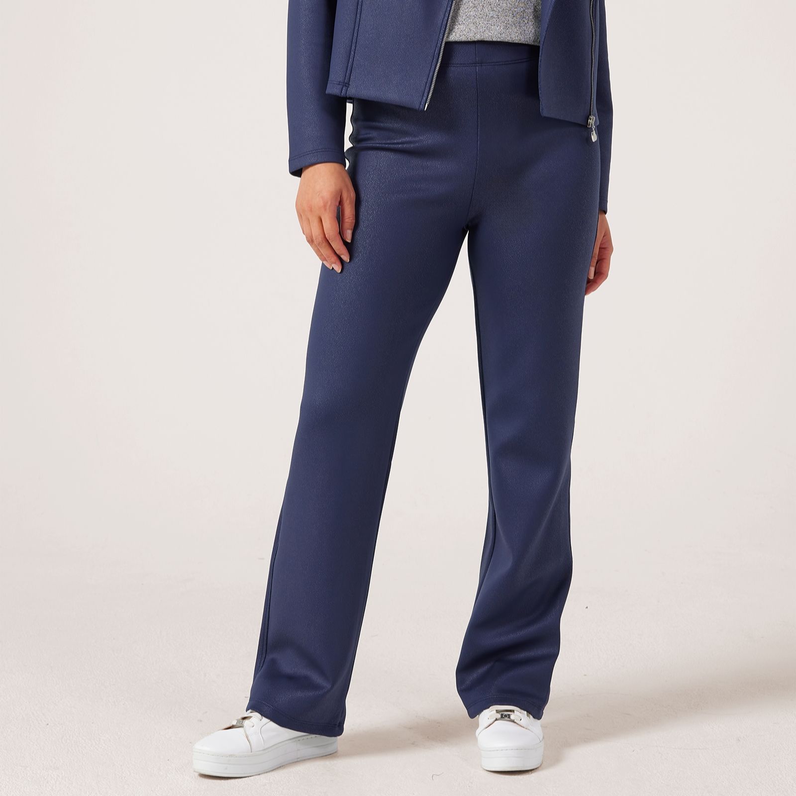 Kim & Co Shadow Pleather Knit Camilia Straight Petite Trousers