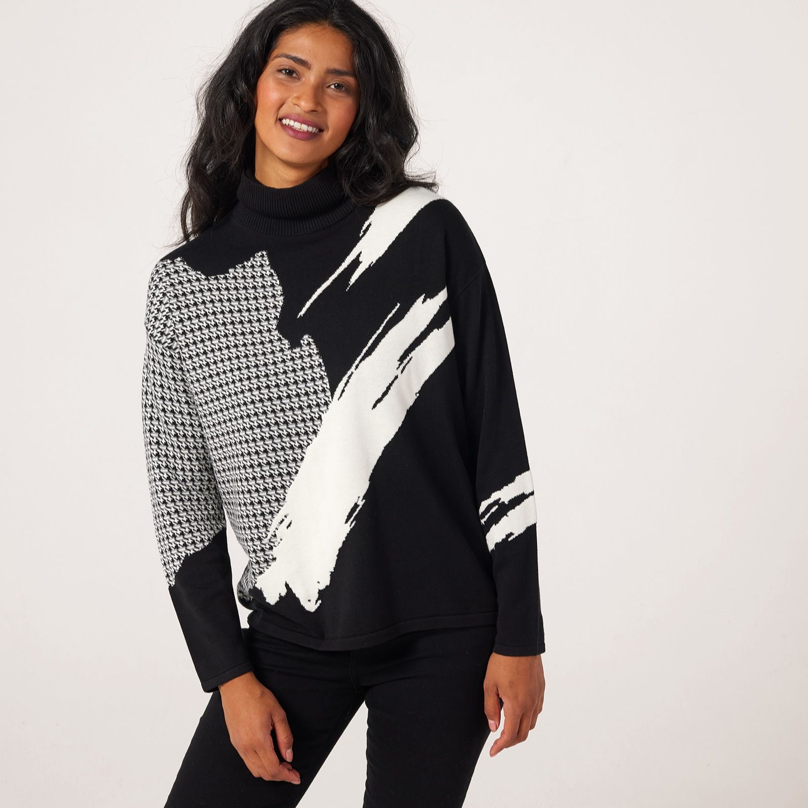 MarlaWynne Intarsia Cotton Viscose Turtleneck Print Jumper