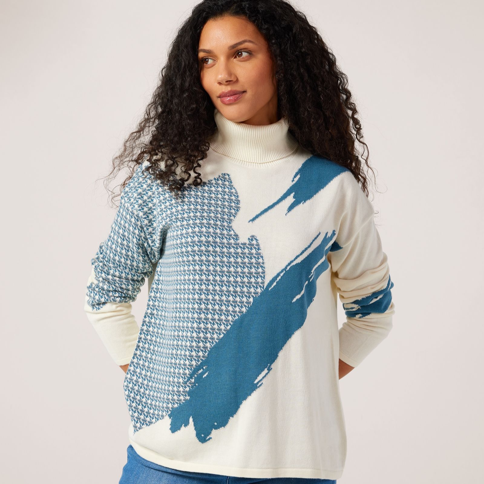 MarlaWynne Intarsia Cotton Viscose Turtleneck Print Jumper