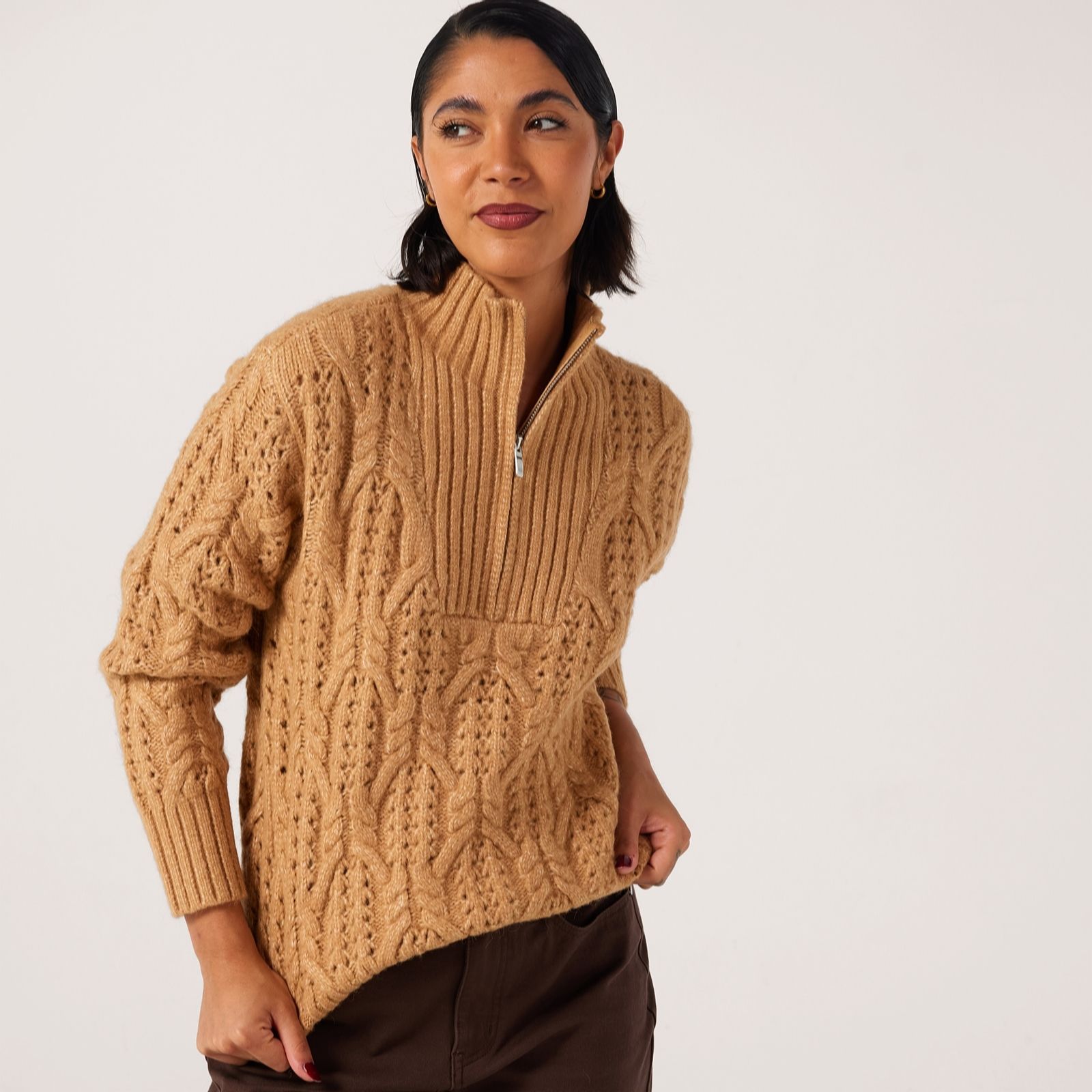 Ben de Lisi Quarter Zip-Front Cable Jumper