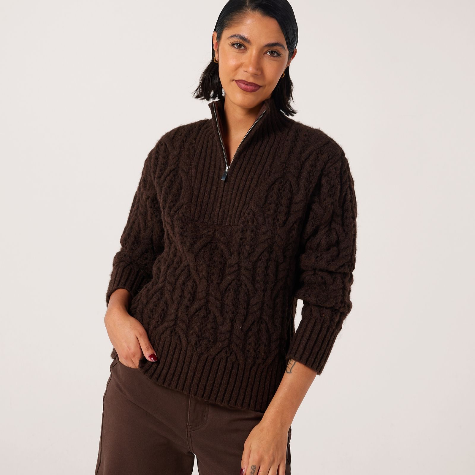 Ben de Lisi Quarter Zip-Front Cable Jumper