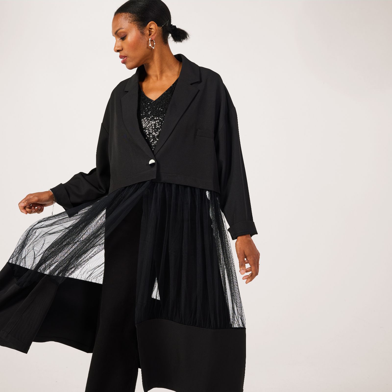 Malissa J Mix Mesh Oversize Light Long Jacket