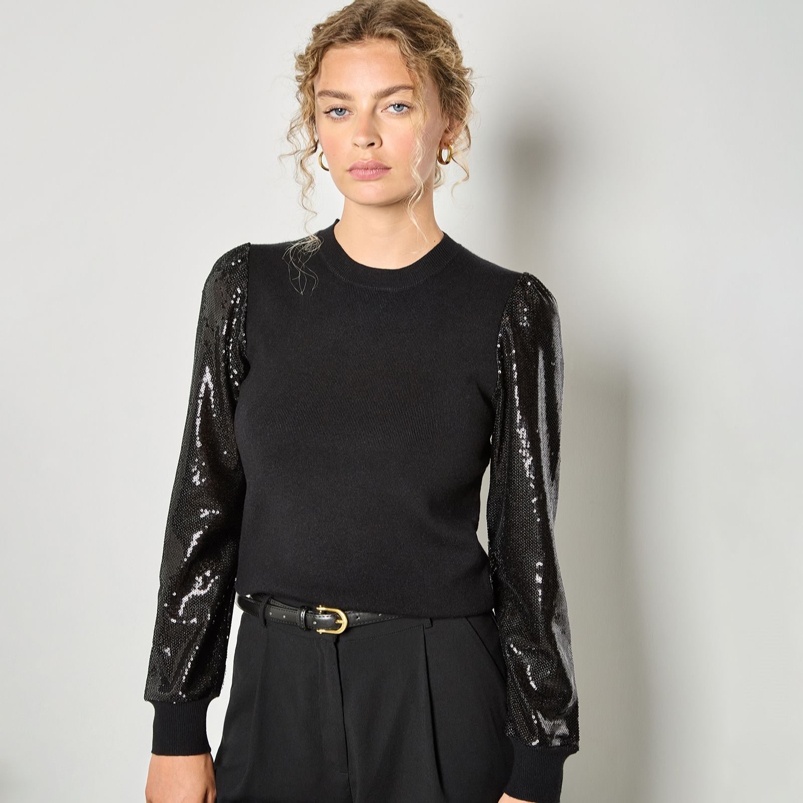 Apricot Sequin Arm Jumper