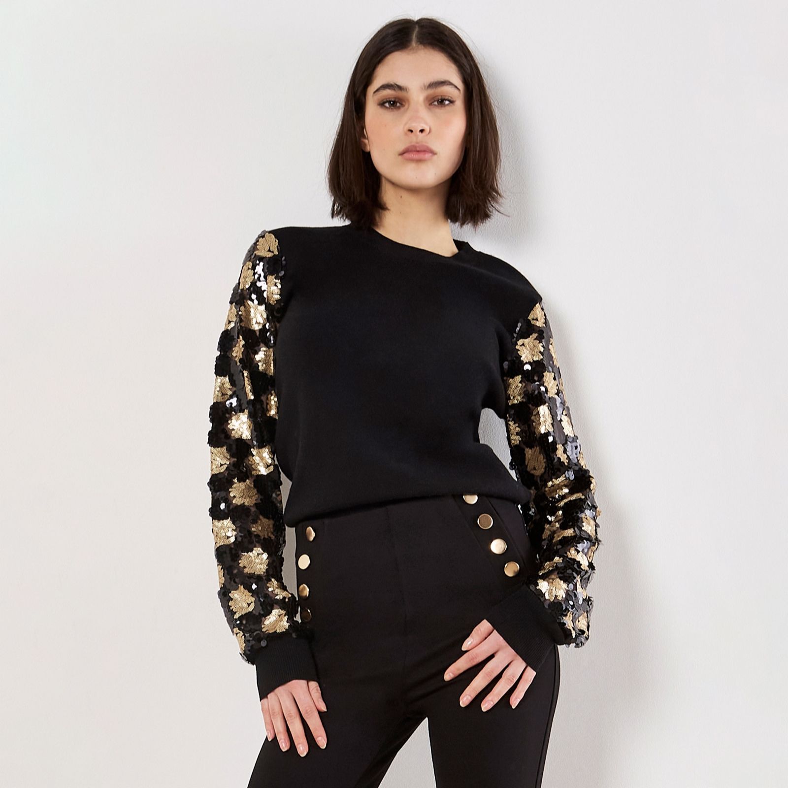 Apricot Sequin Arm Jumper