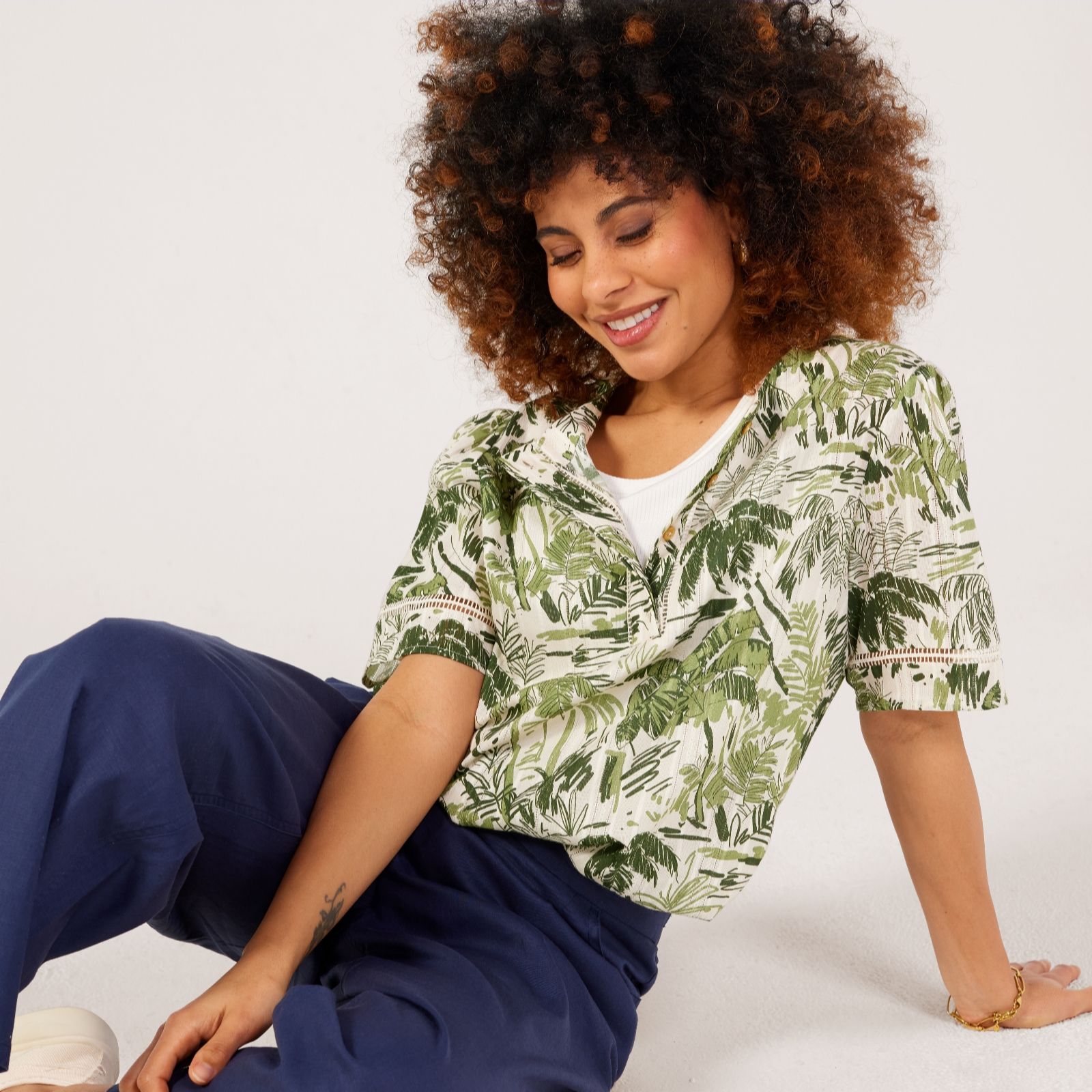 Ben de Lisi Printed Placket Detail Blouse