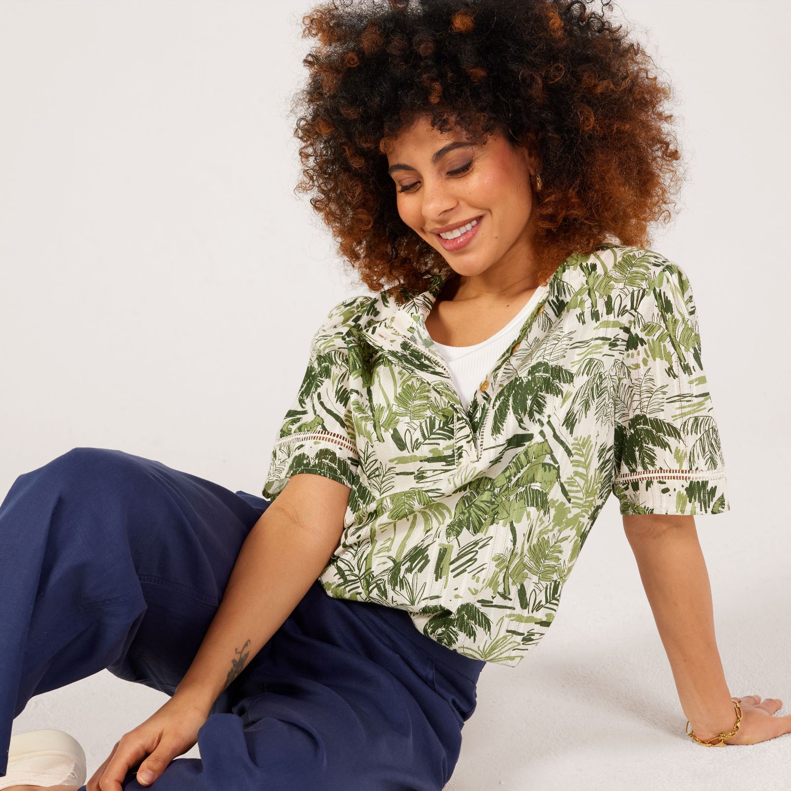 Ben de Lisi Printed Placket Detail Blouse