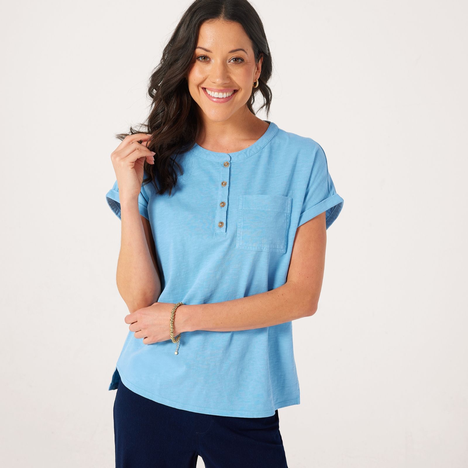 Denim & Co. Garment Dyed Button Top