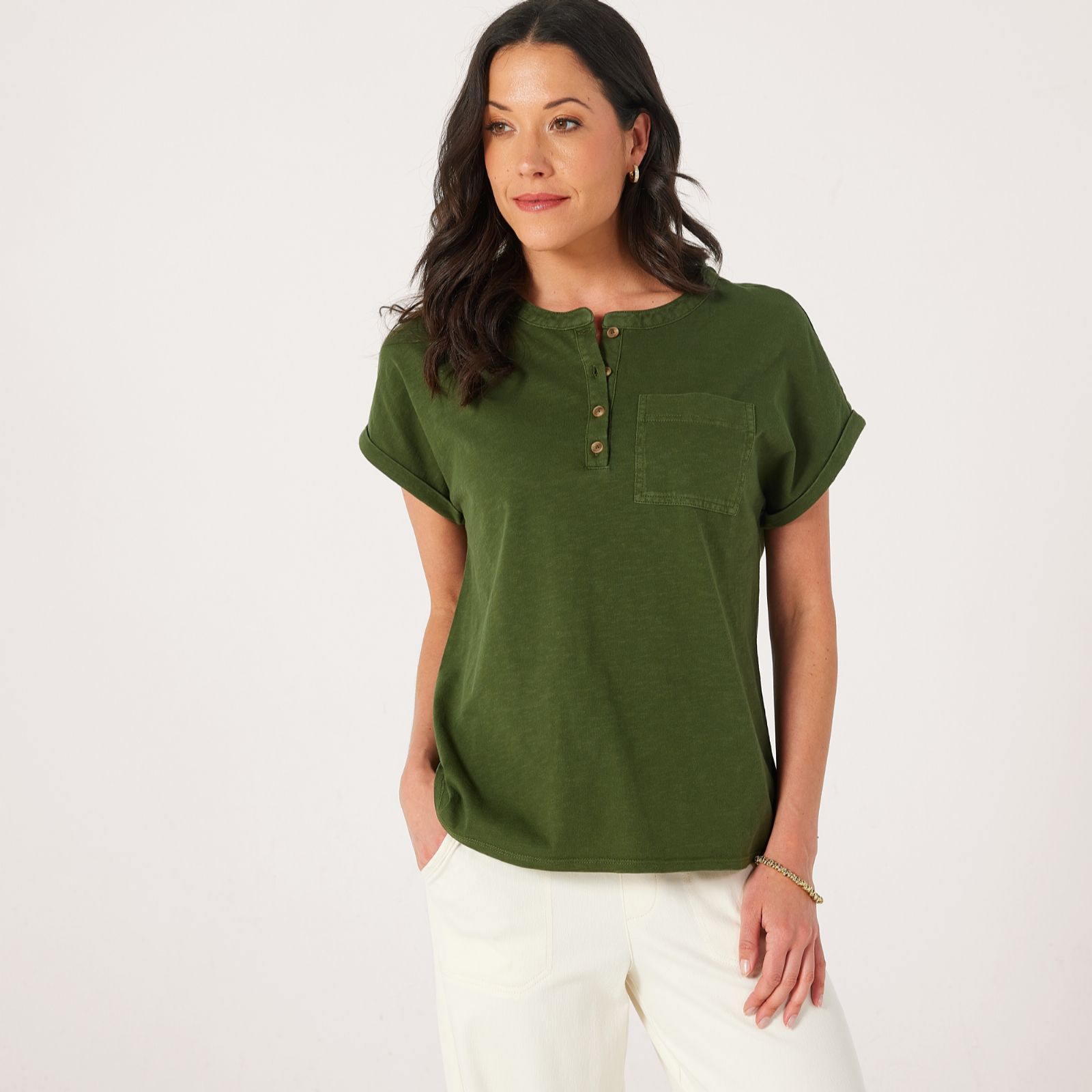 Denim & Co. Garment Dyed Button Top