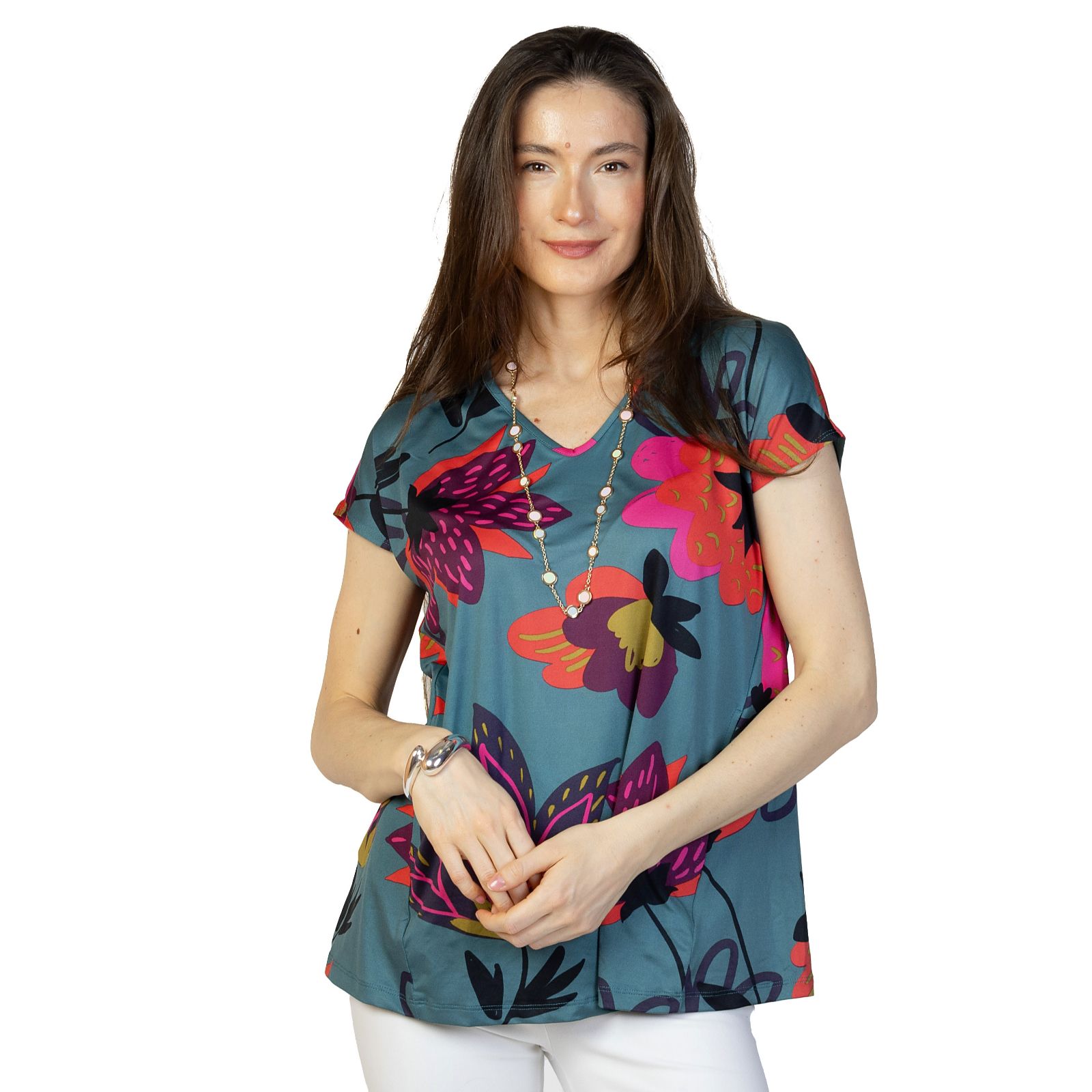 Kim & Co Printed Brazil Jesrey Tunic with Pockets
