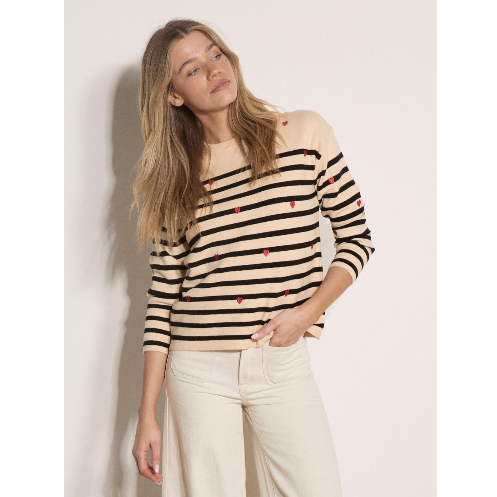 Apricot Embroidered Hearts Stripe Jumper
