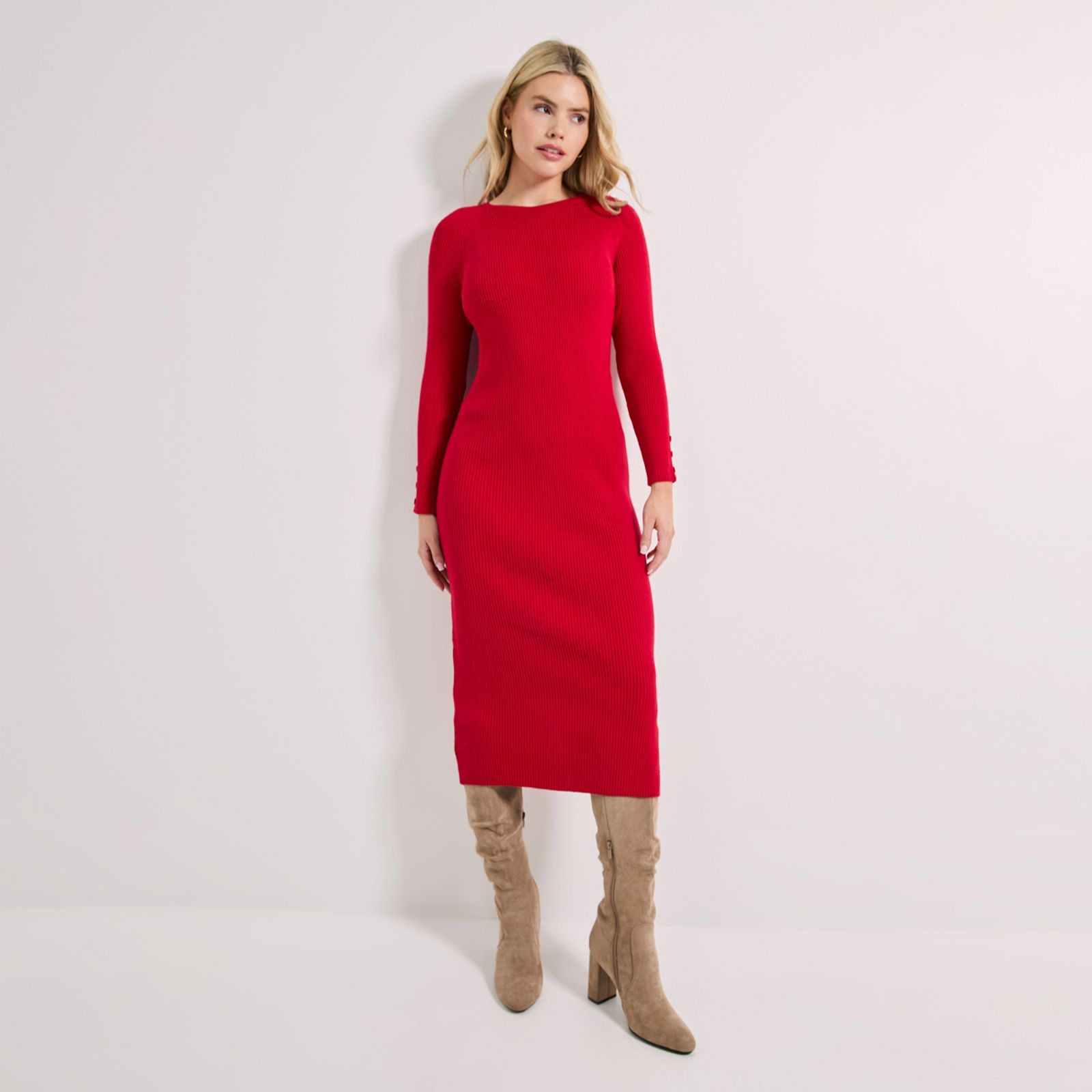 Dorothy Perkins Button Cuff Slim Knitted Midi Dress