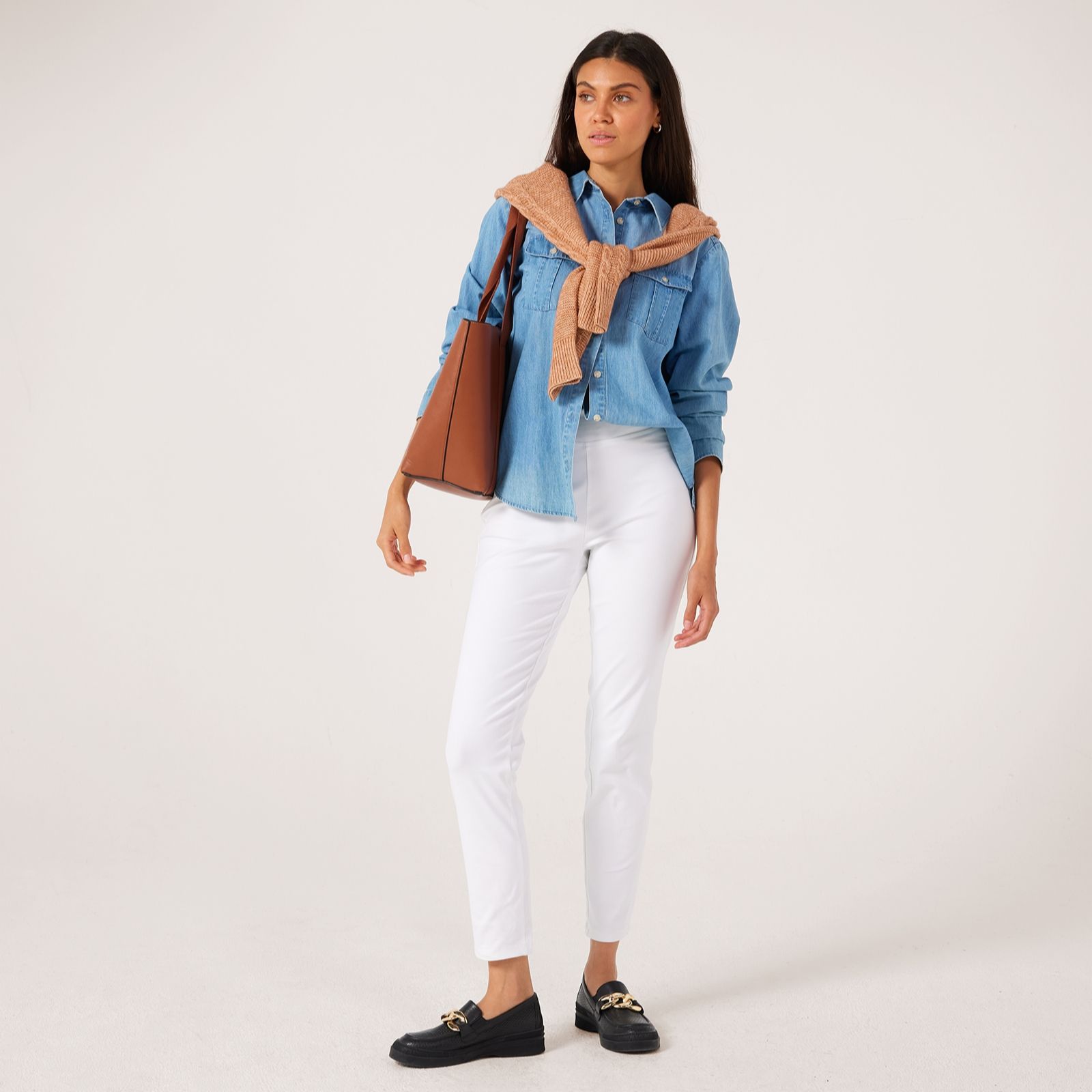 Kim & Co Deluxe Denim Wide Waistband Narrow Leg Standard Trousers