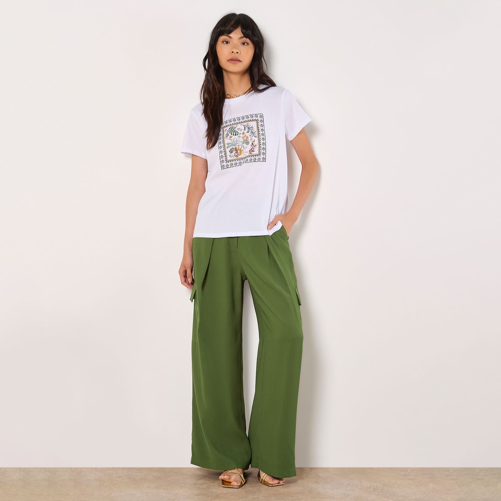 Apricot Tropical Scarf Placement Screen Print Tee
