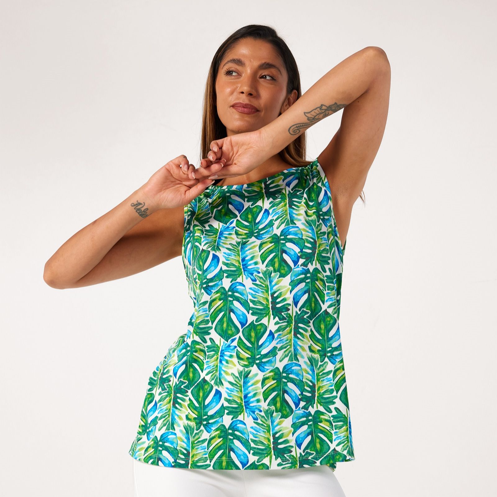 Kim & Co Printed Brazil Jersey Boat Neck Top