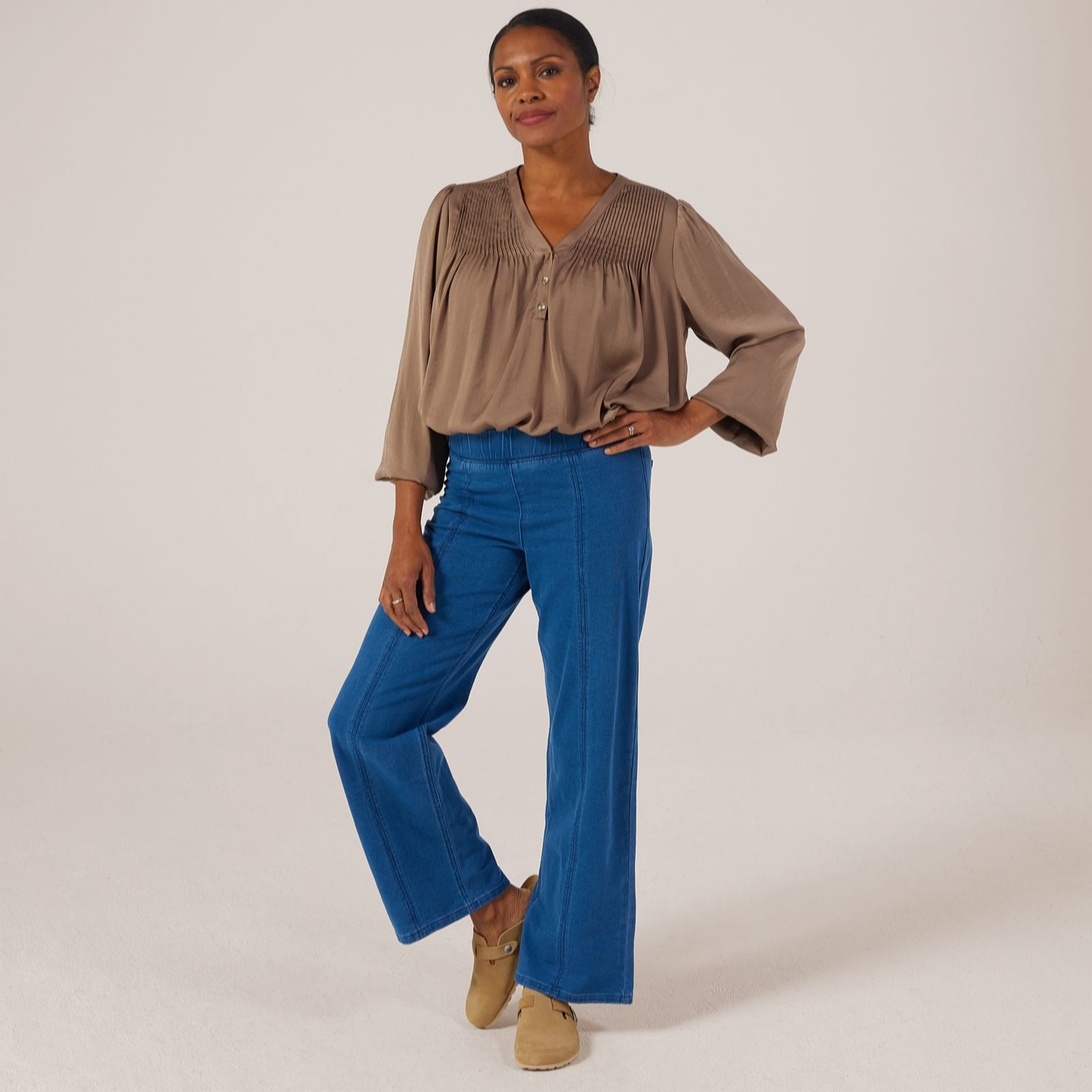 Denim & Co. Comfy Knit Denim Wide-Leg Trousers Standard