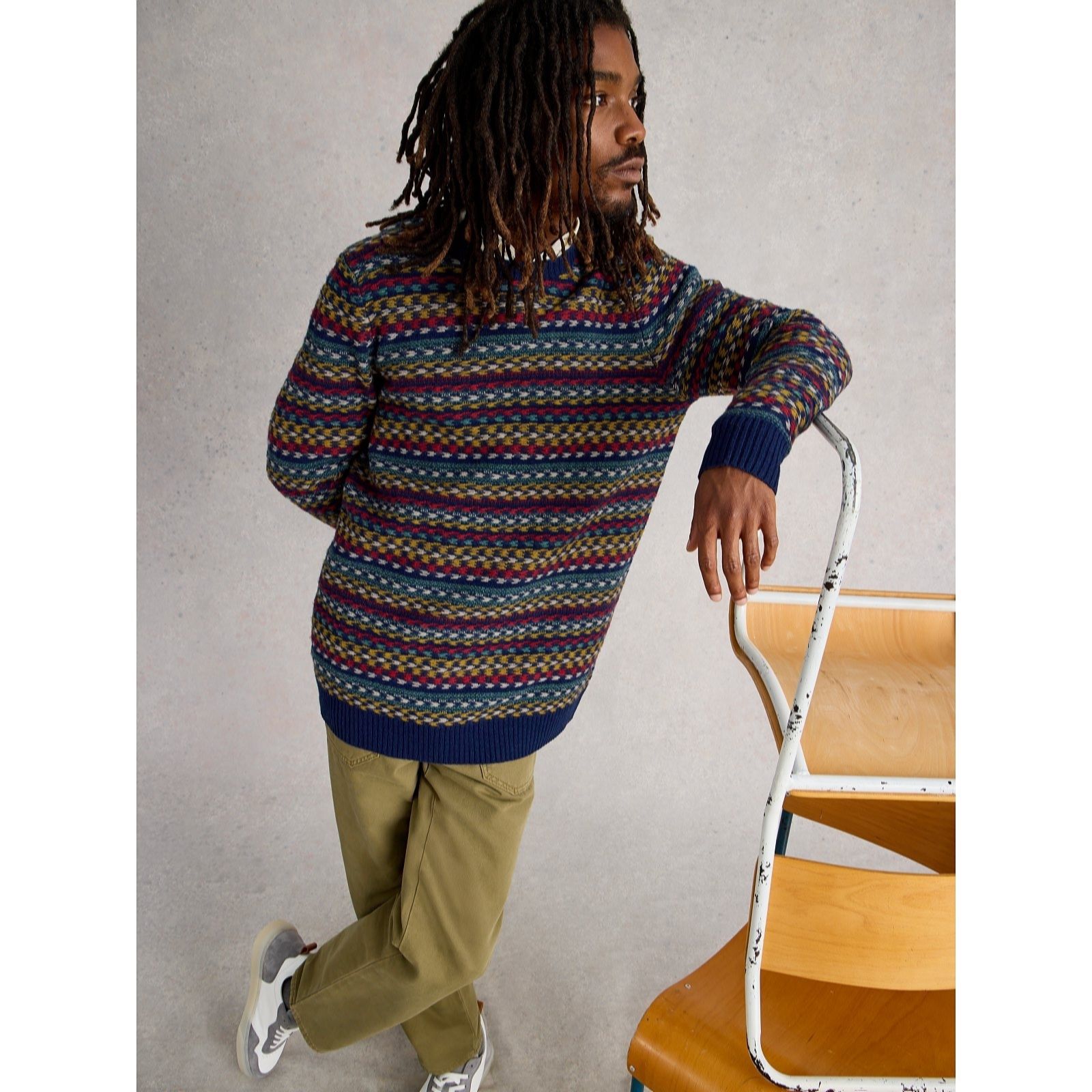 White Stuff Men's Lincoln Multi Stripe Crew Neck Jumper