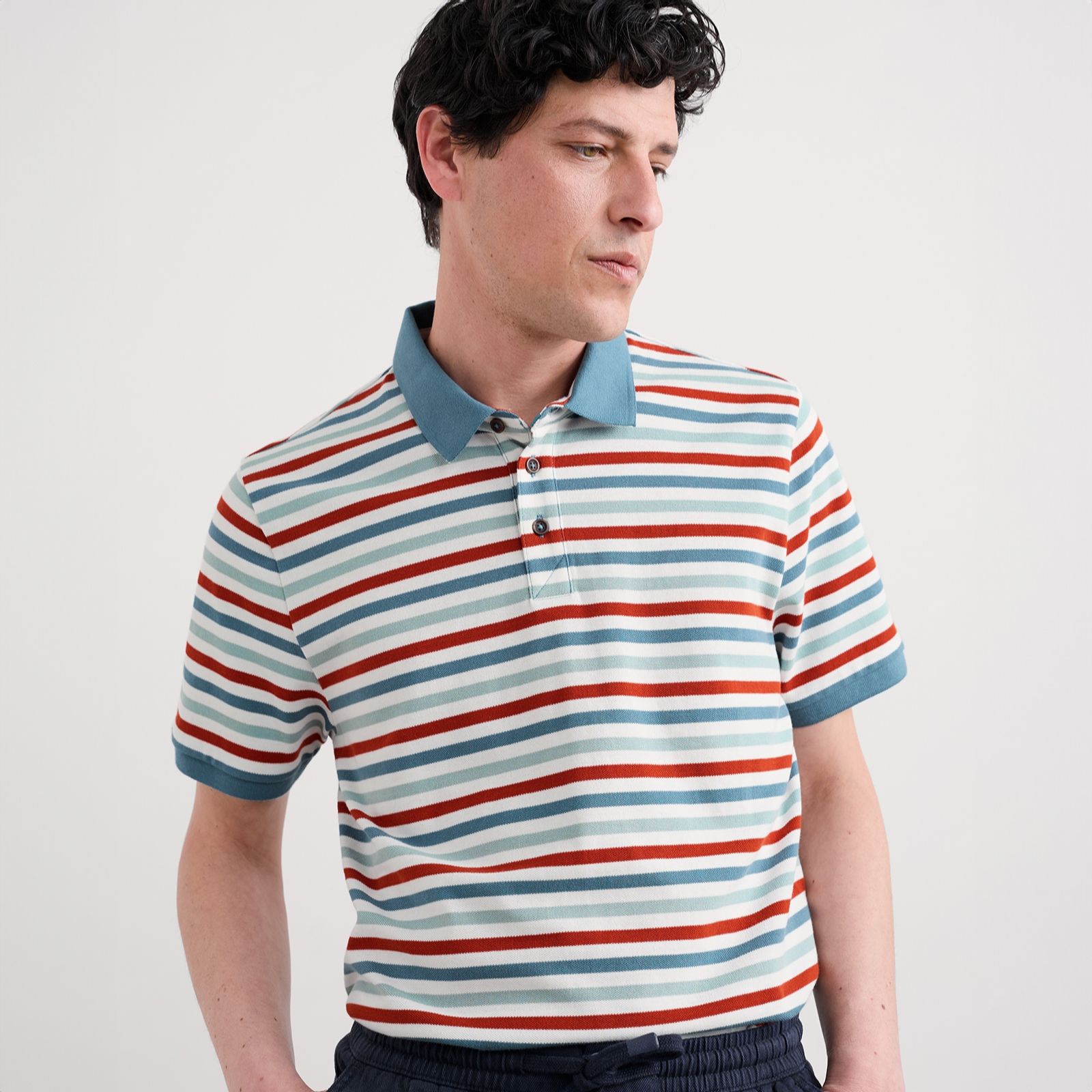 Seasalt Cornwall Men's Balefire Stripe Polo T-Shirt