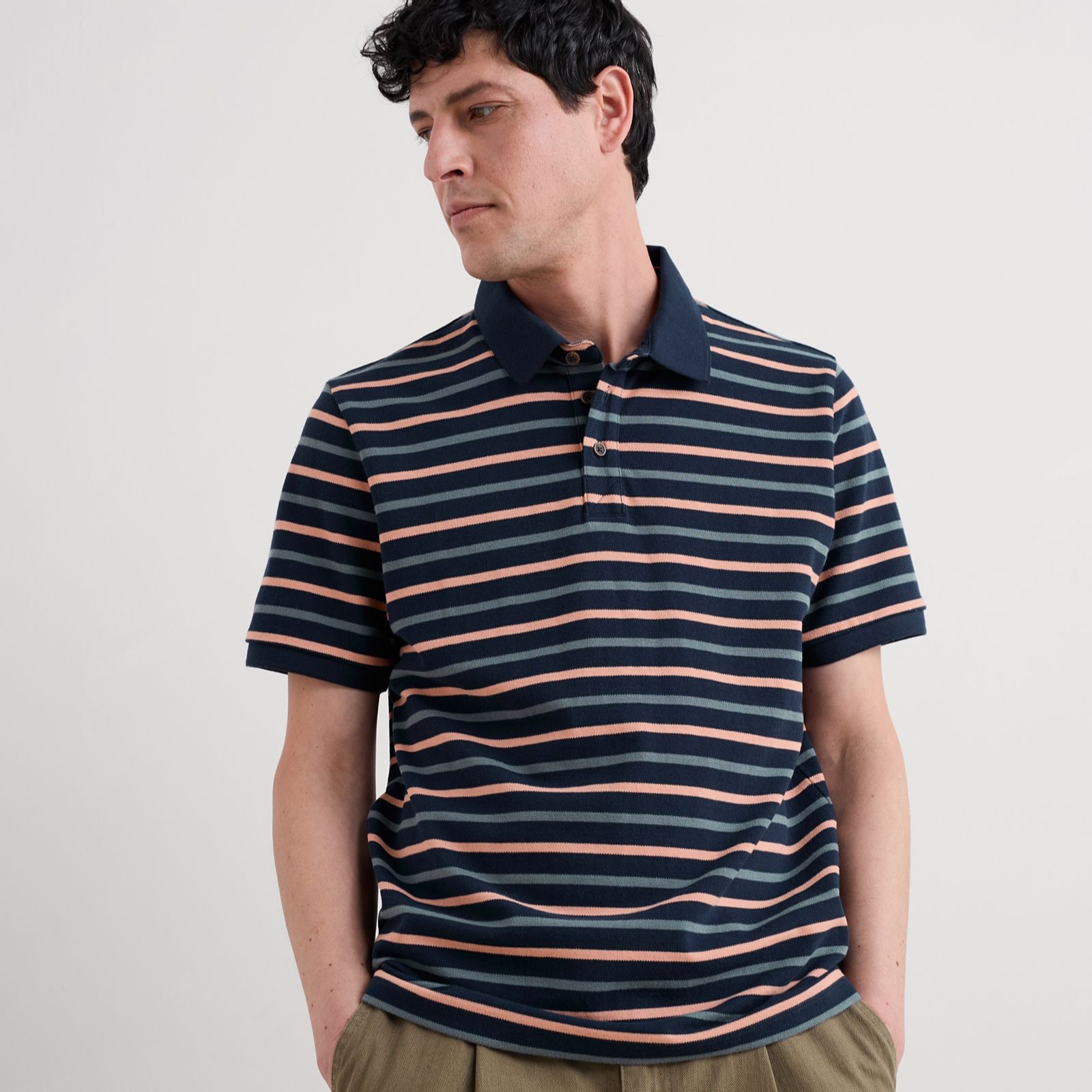 Seasalt Cornwall Men's Balefire Stripe Polo T-Shirt