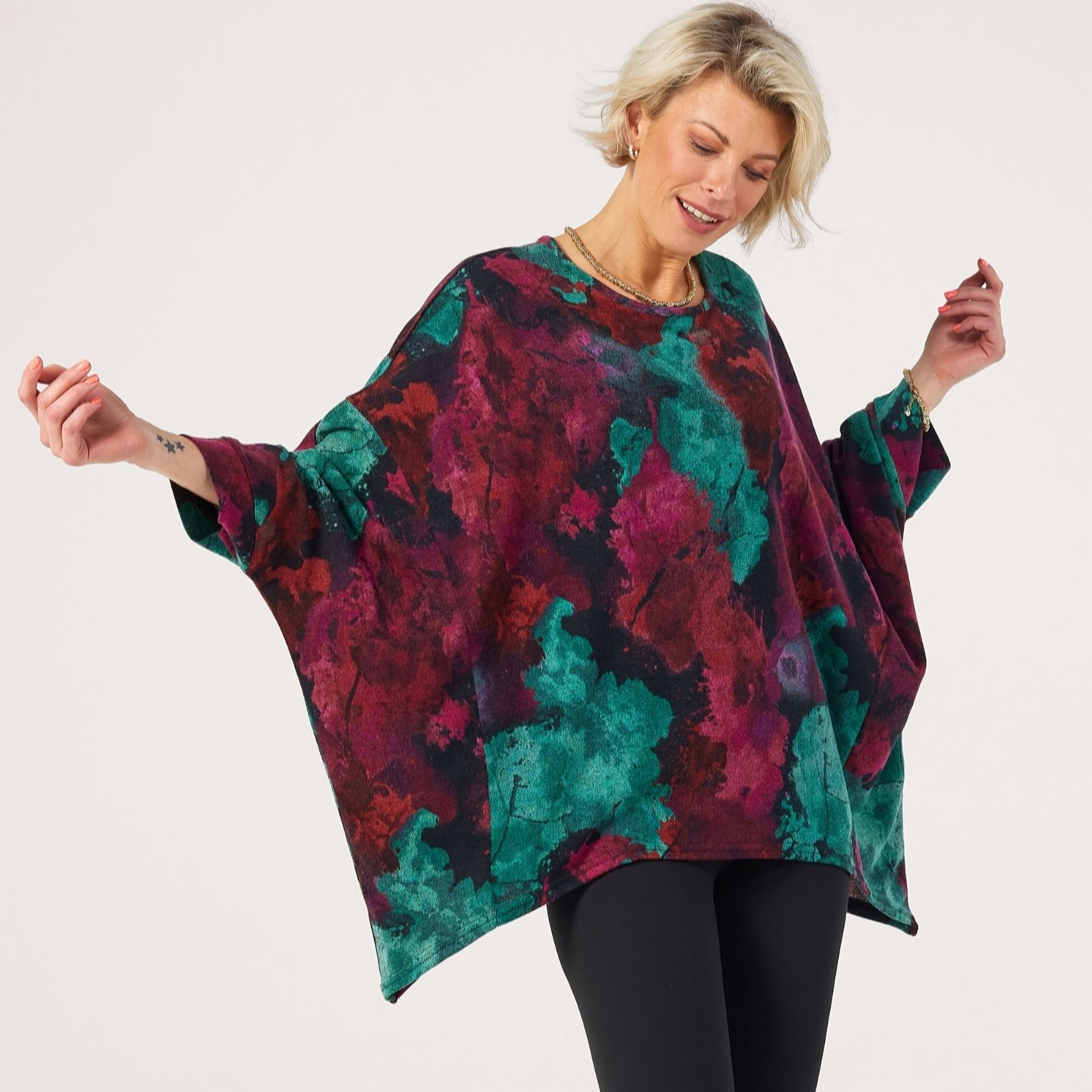 Frank Usher Bat Wing Sleeve Printed Oversized Top